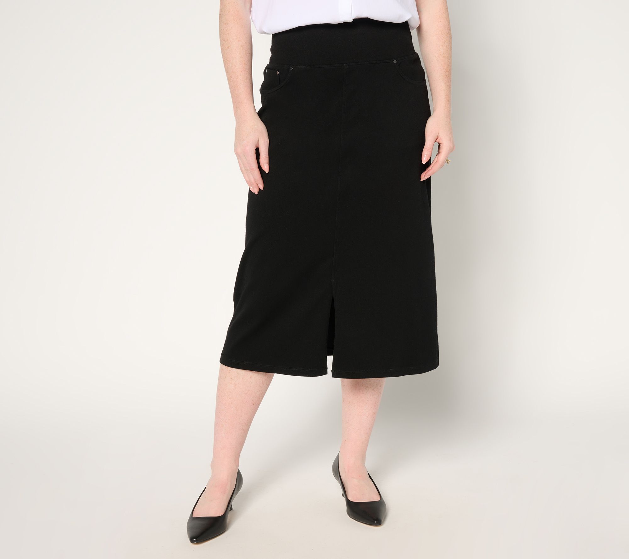 "As Is" Women with Control Prime Stretch 2 Denim Reg. Midi Skirt