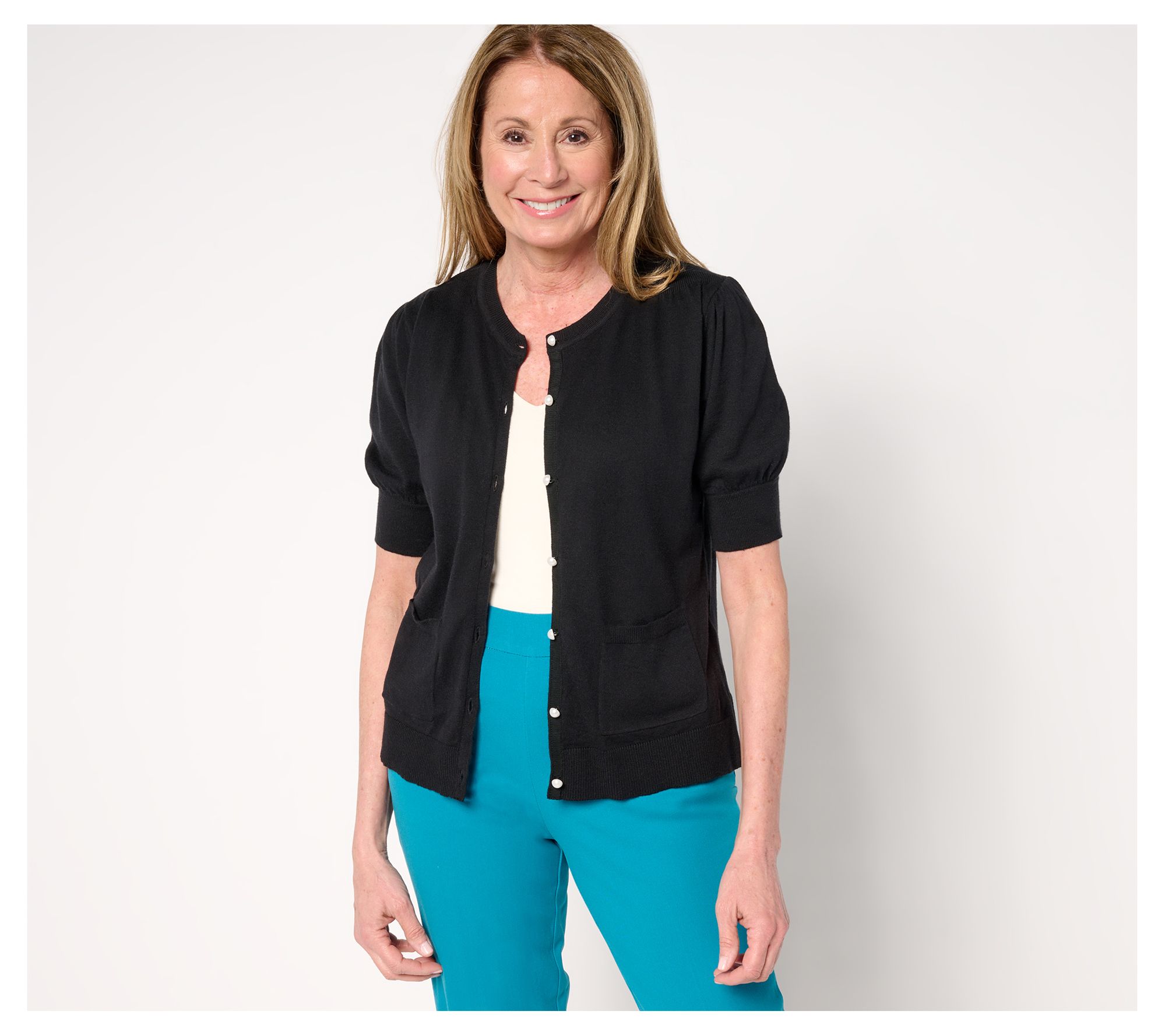 "As Is" Isaac Mizrahi Live! Button Front Silk Blend Cardigan