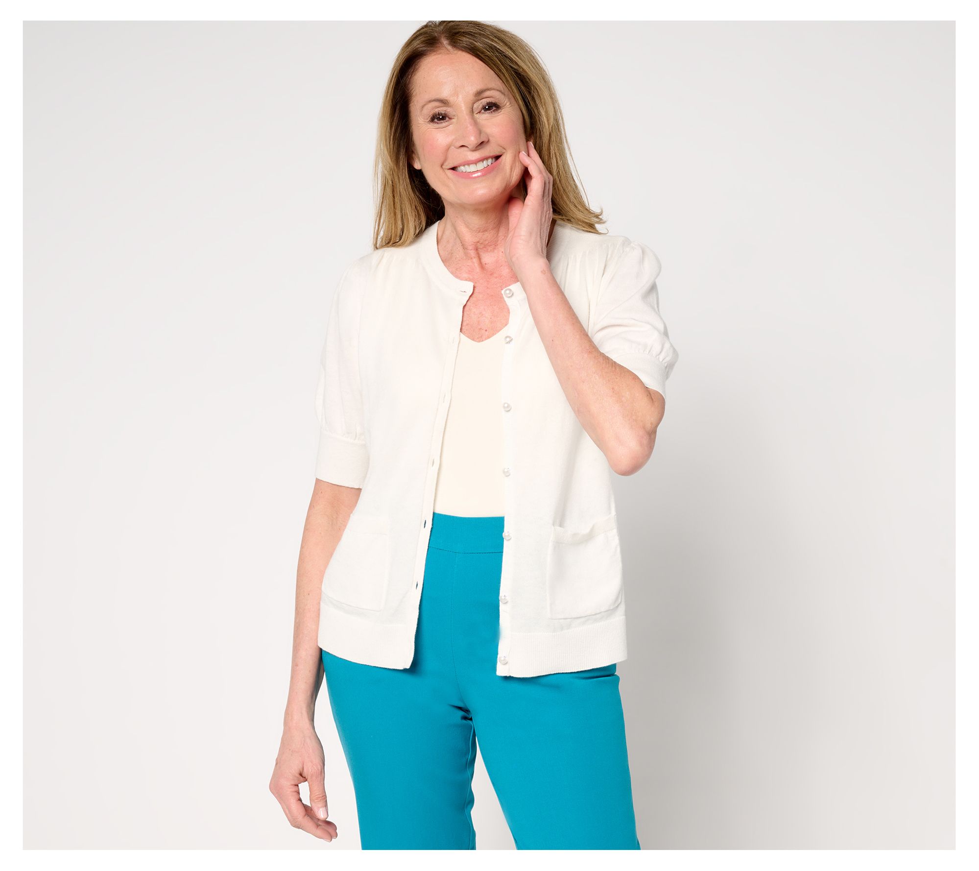 "As Is" Isaac Mizrahi Live! Button Front Silk Blend Cardigan