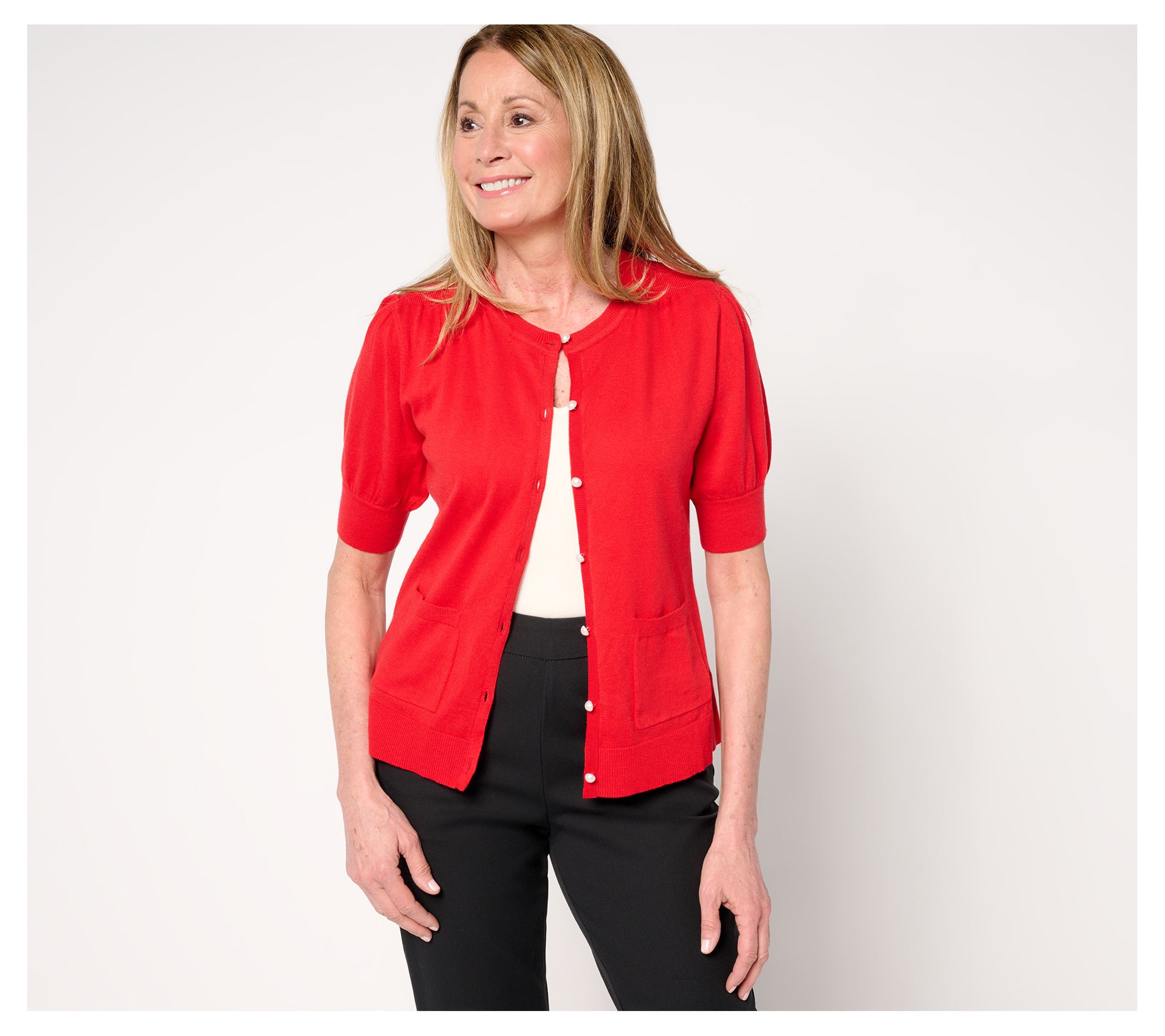 "As Is" Isaac Mizrahi Live! Button Front Silk Blend Cardigan