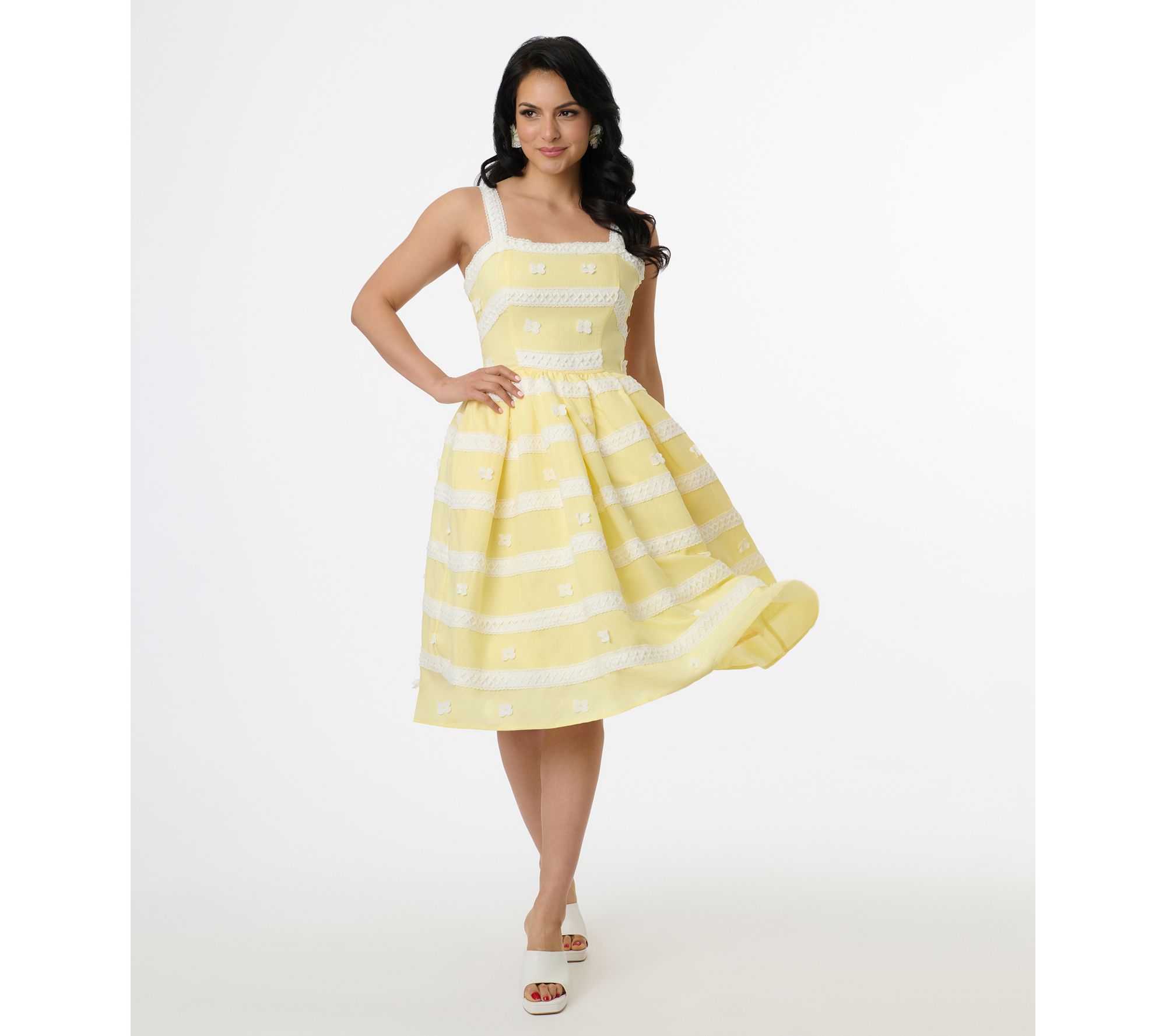 Unique Vintage Lemon Merengue & White Lace Sundress
