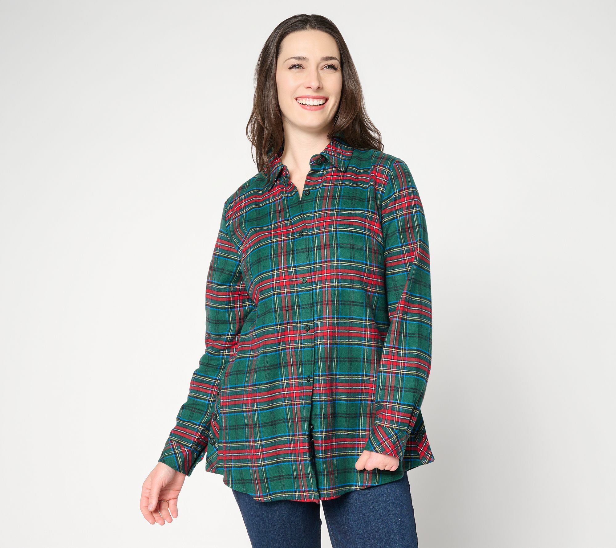 Joan Rivers Petite Double Brushed Flannel Swing Button Down Shirt
