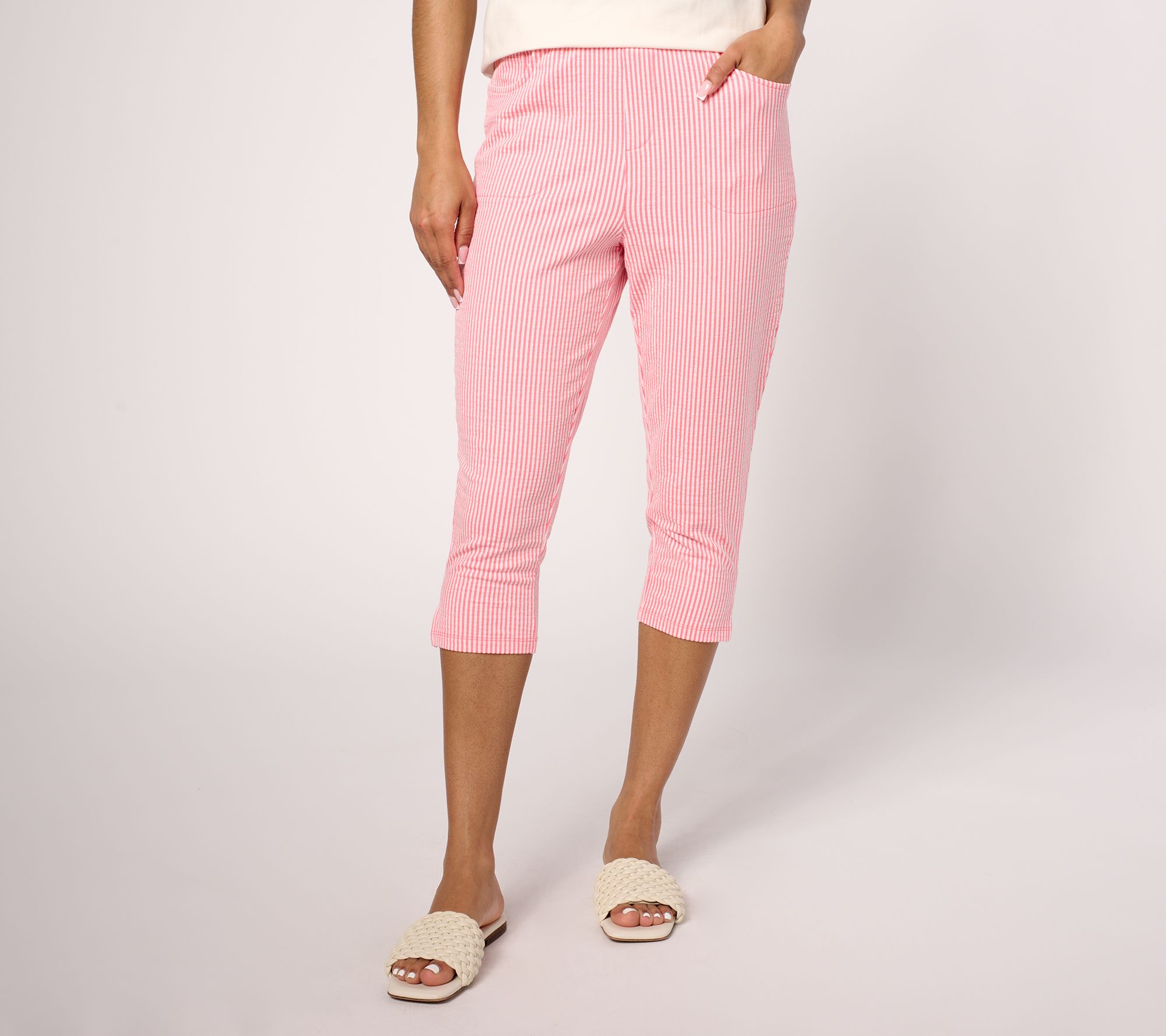 "As Is" Quacker Factory Knit Seersucker 19" Capri Pant