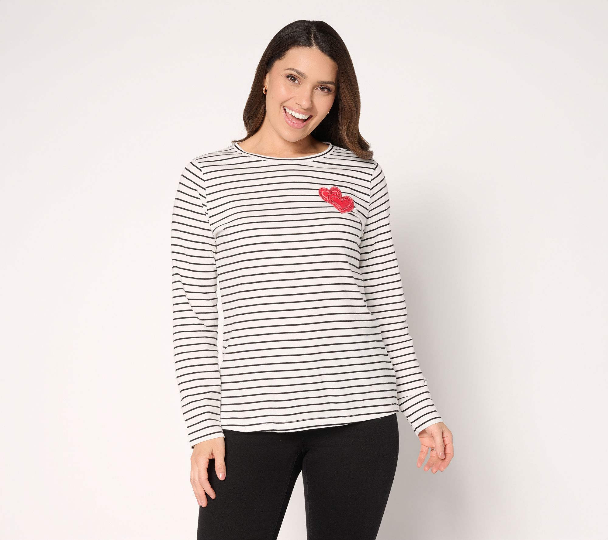Denim & Co. 100% Cotton Embellished Double Heart Top