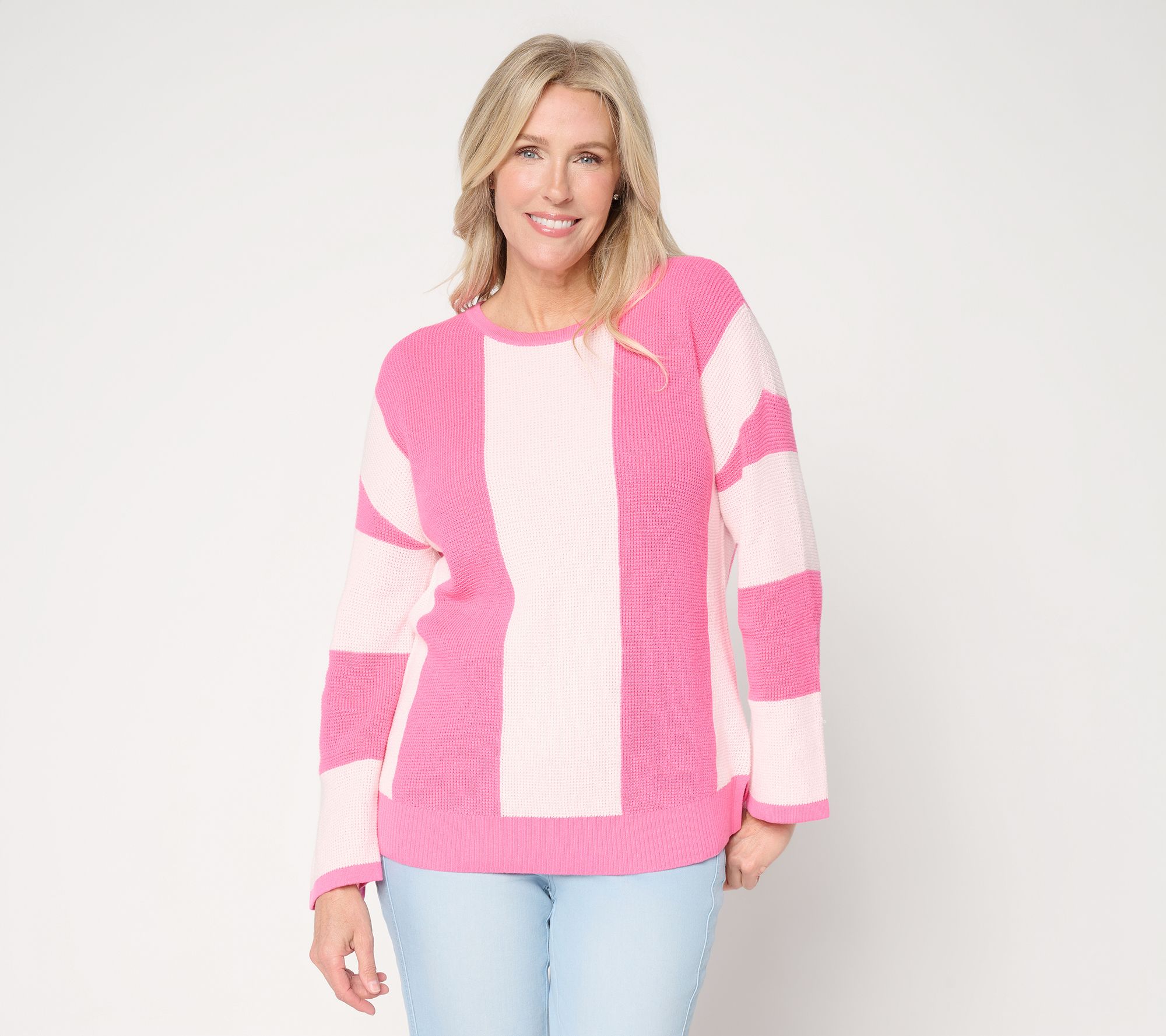 Belle by Kim Gravel Waffle Stitch Bold Stripe Sweater