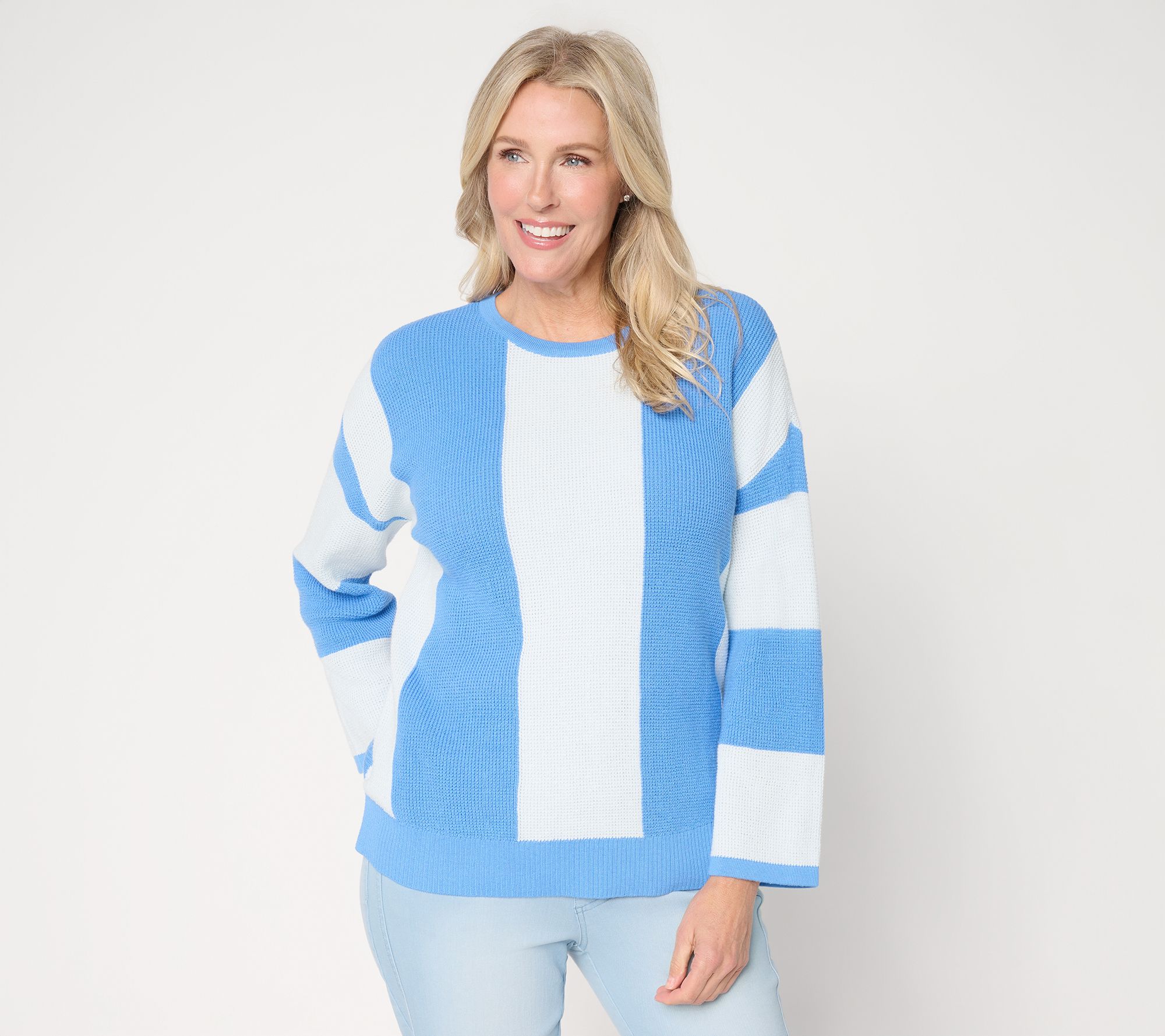 Belle by Kim Gravel Waffle Stitch Bold Stripe Sweater