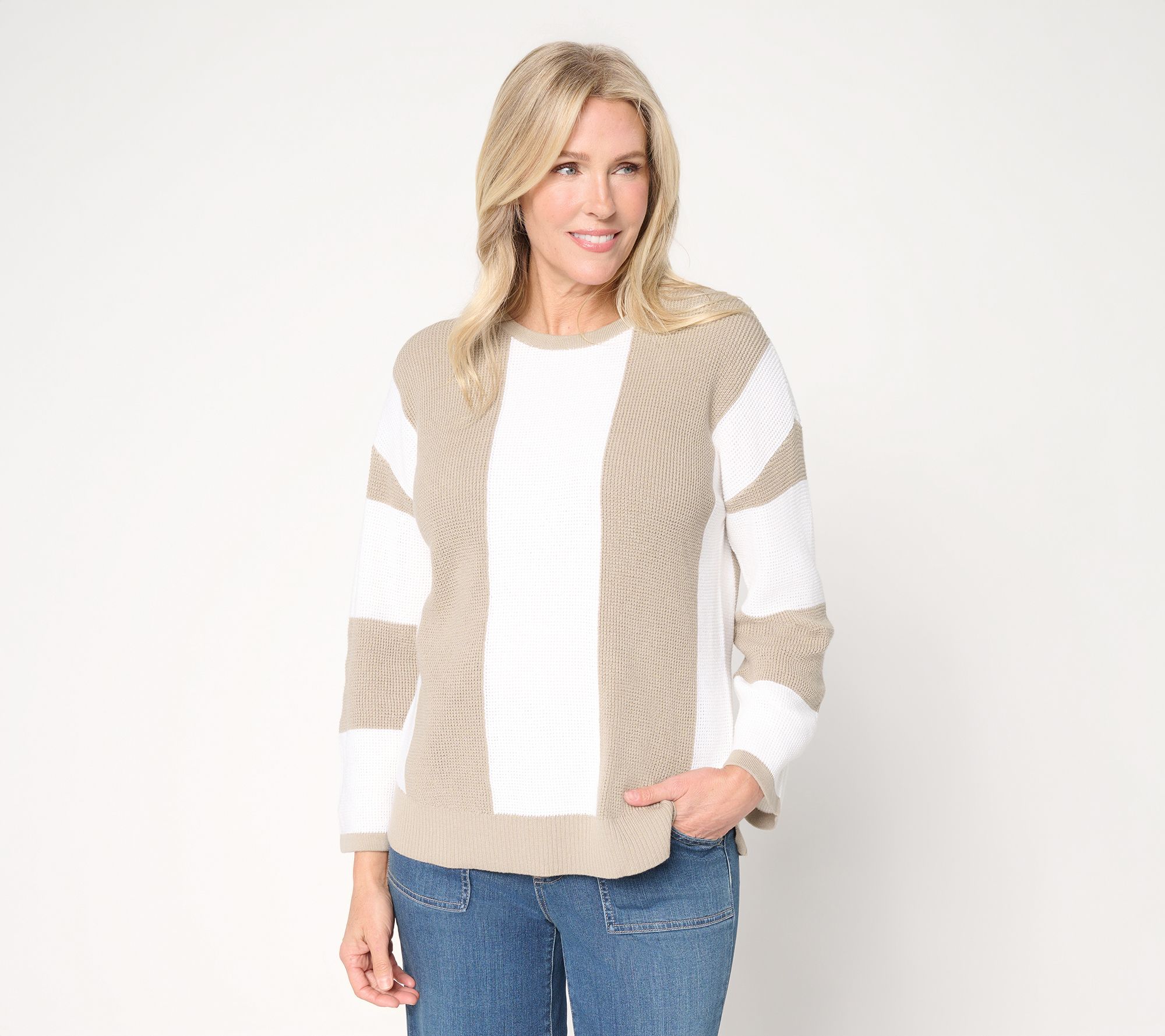 Belle by Kim Gravel Waffle Stitch Bold Stripe Sweater