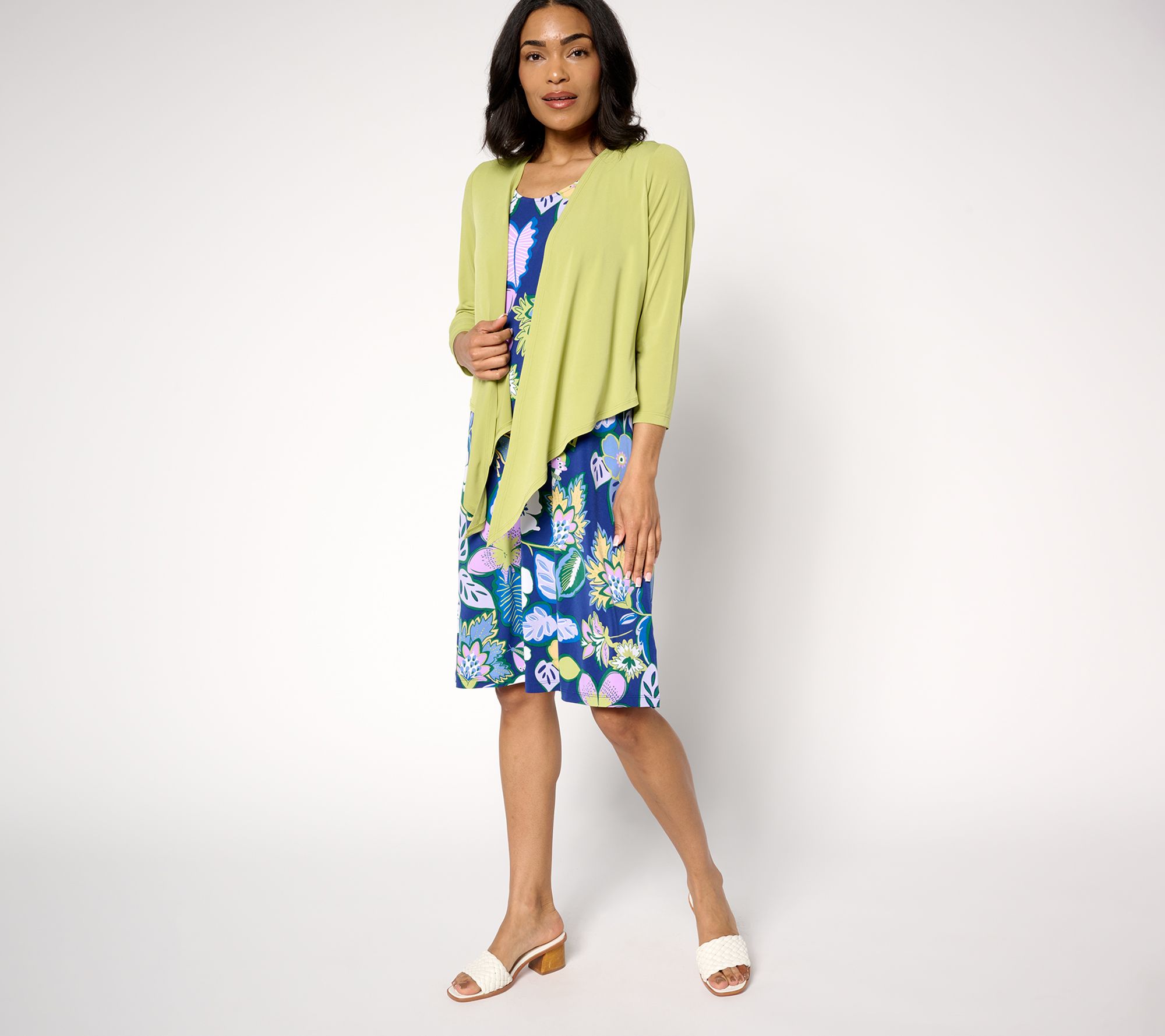 "As Is" Susan Graver Passport Regular Liquid Knit Dress & Cardigan Set