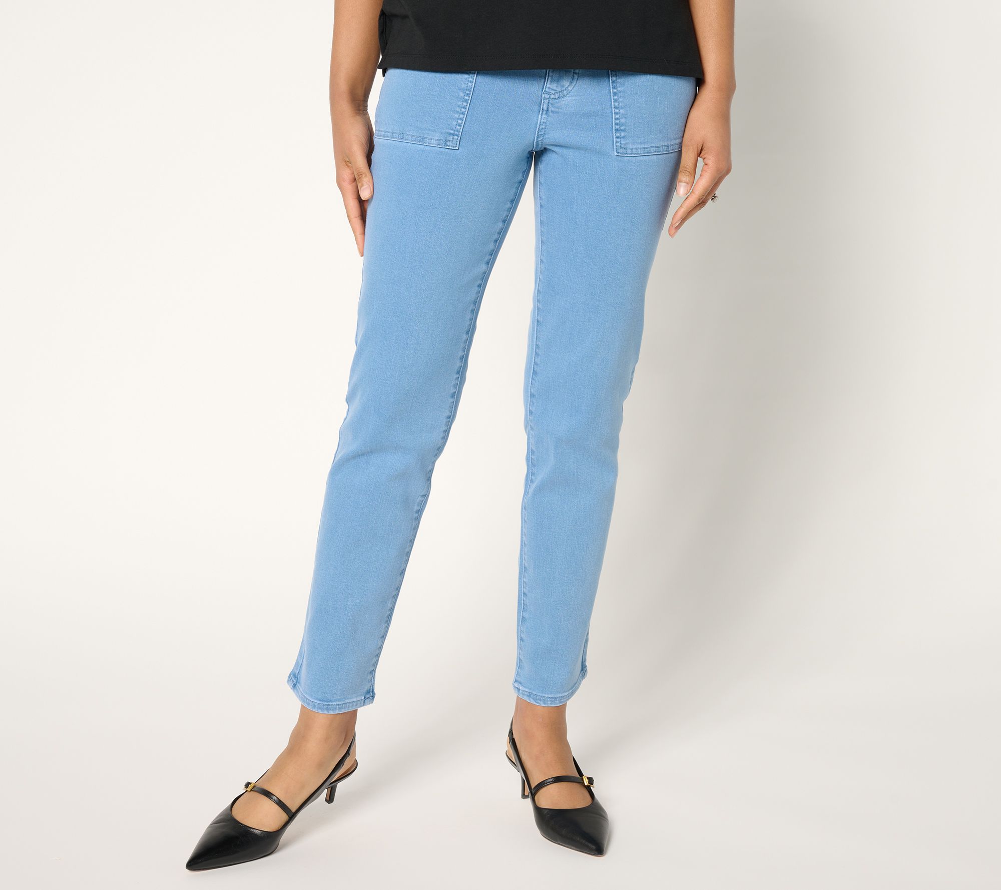 "As Is" Women with Control Petite Contour Curves Straight Leg Jeans
