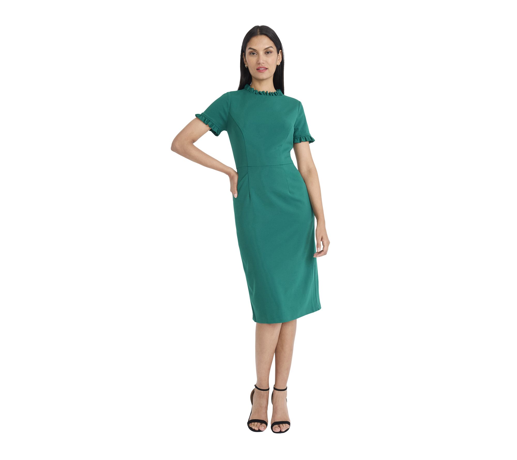  Maggy London Ruffle Collar Slant Pocket Sheath Dress