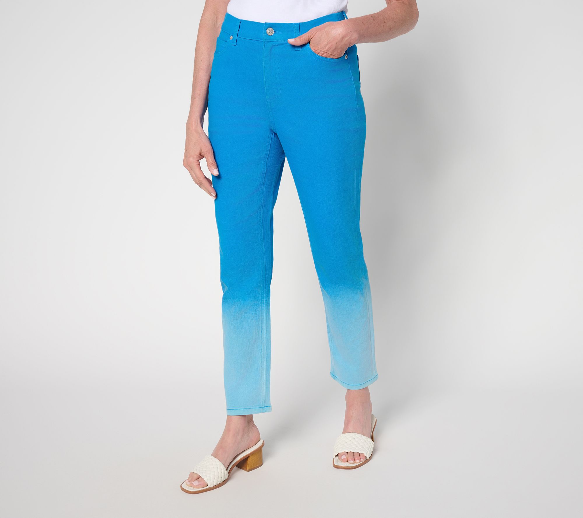 "As Is" Denim & Co. Pet Color Classic Stretch Dip Dye Ankle Jean