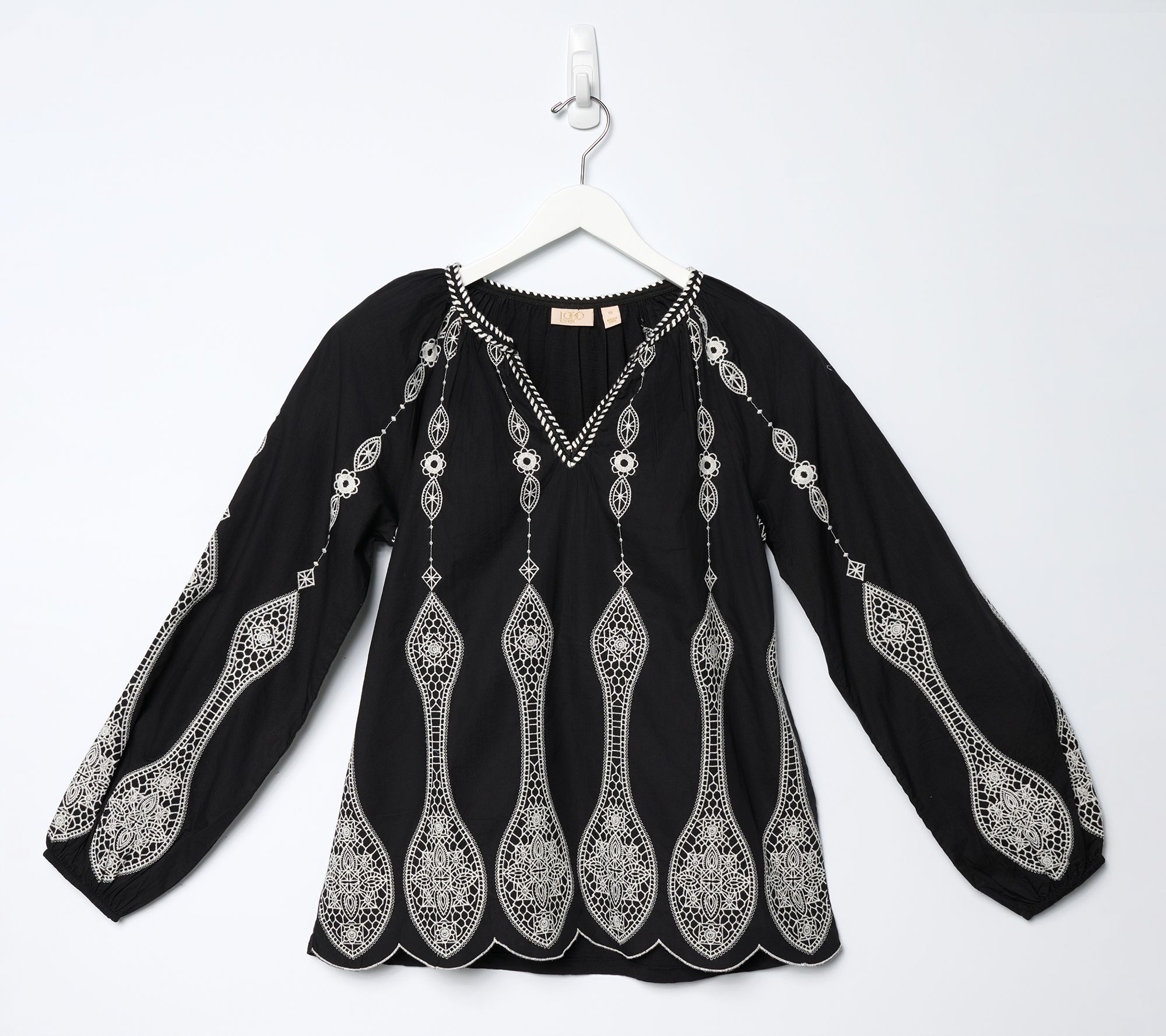 LOGO Lavish by Lori Goldstein Mixed Media Embroidered Top