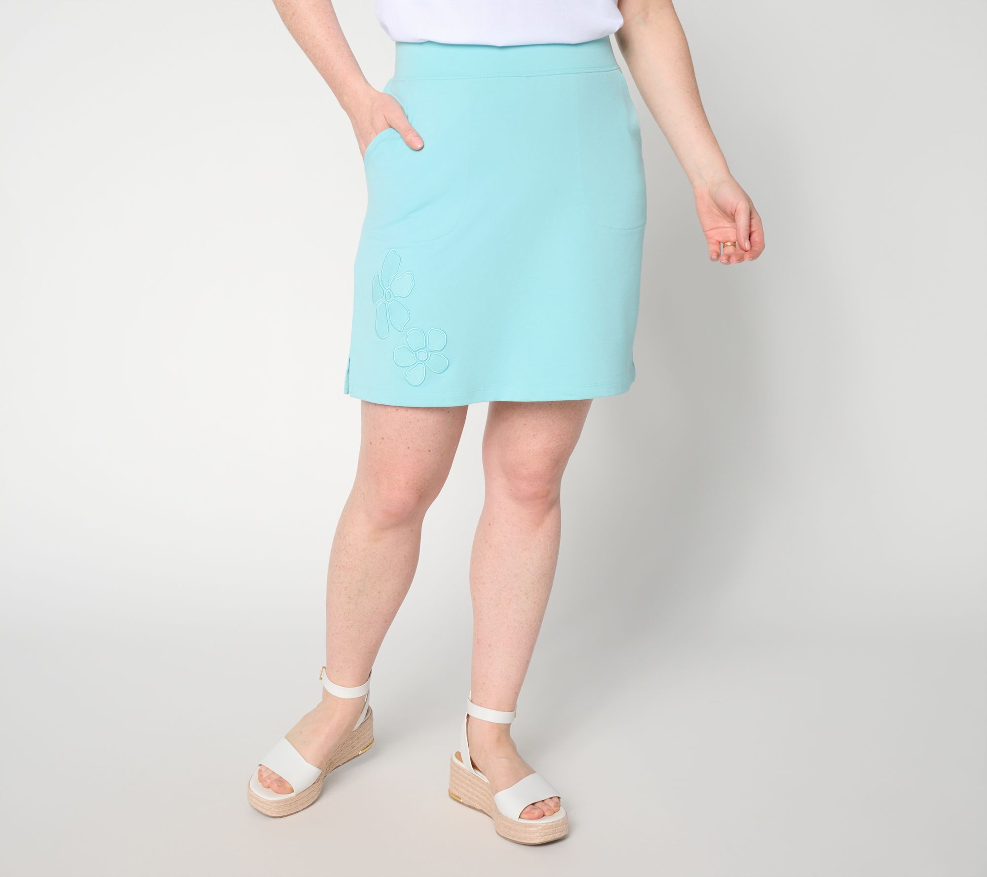 Denim & Co. Active Petite French Terry Skort with Patchwork