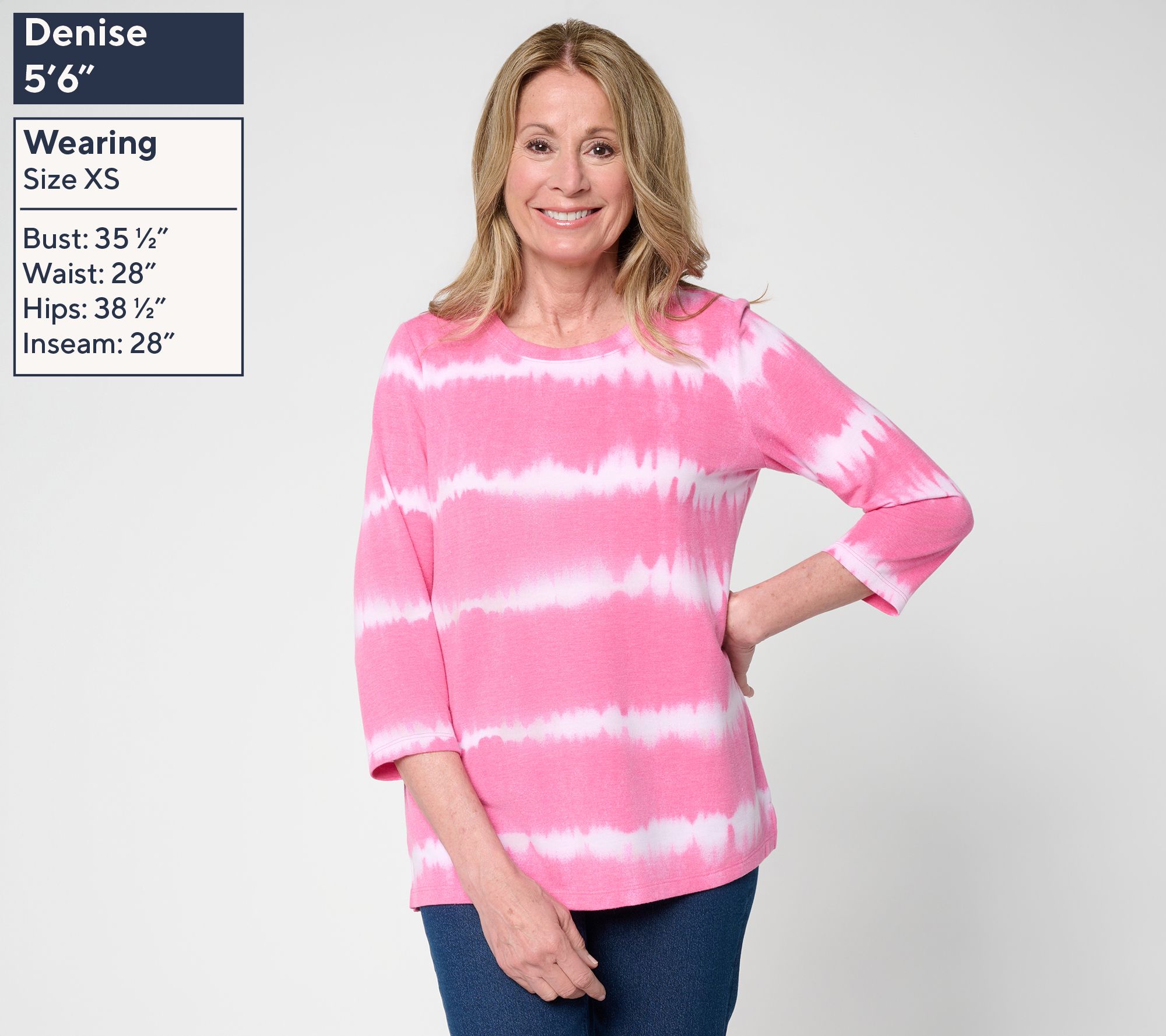 Denim & Co. Soft Blend Printed Tie Dye Stripe 3/4-Sleeve Top - QVC.com