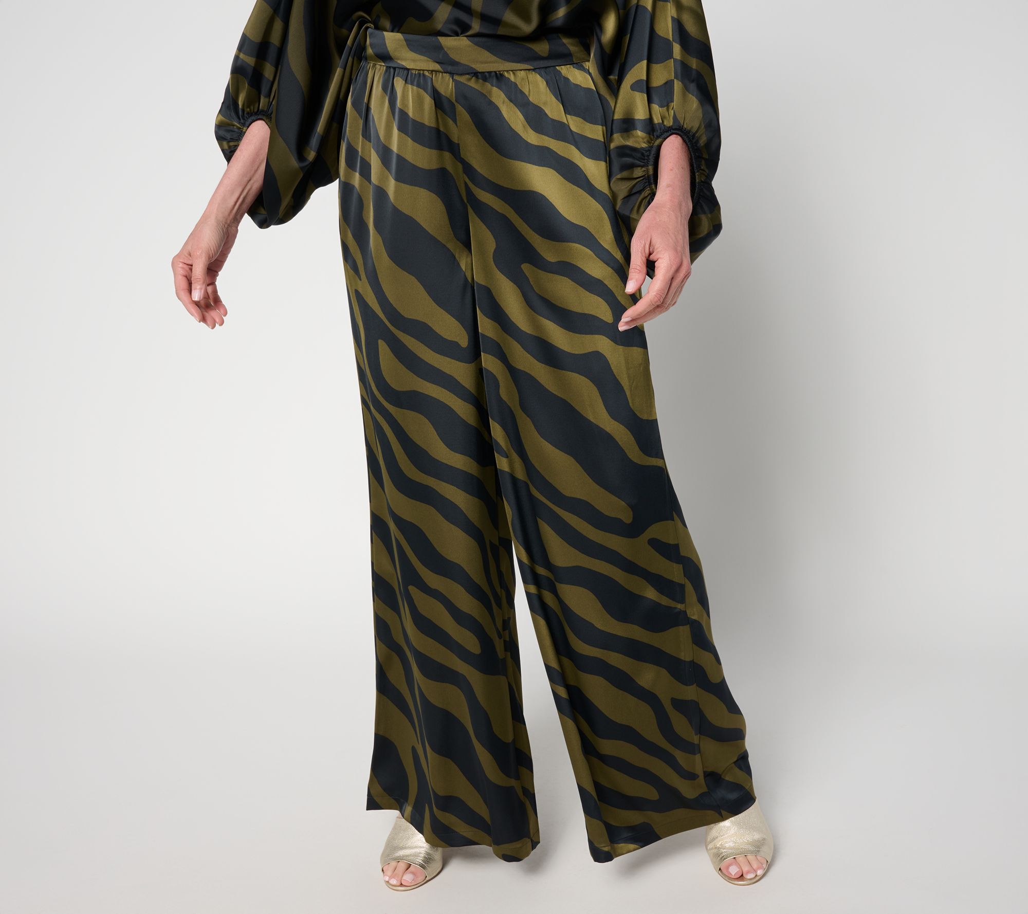 "As Is" Carla Rockmore Collection Reg Wide Leg Pull On Satin Pant