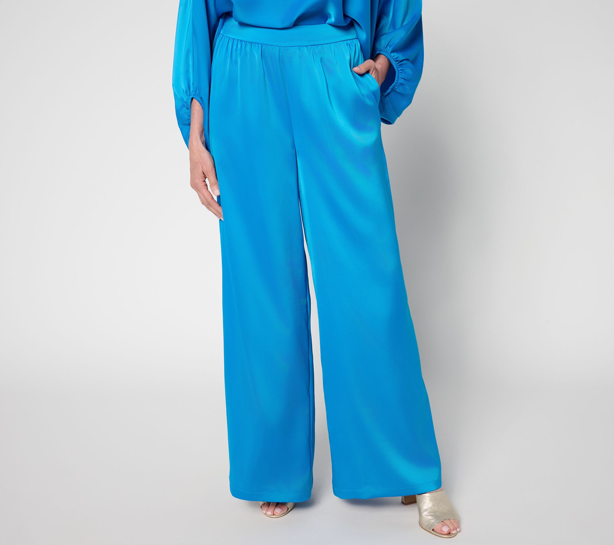 "As Is" Carla Rockmore Collection Reg Wide Leg Pull On Satin Pant