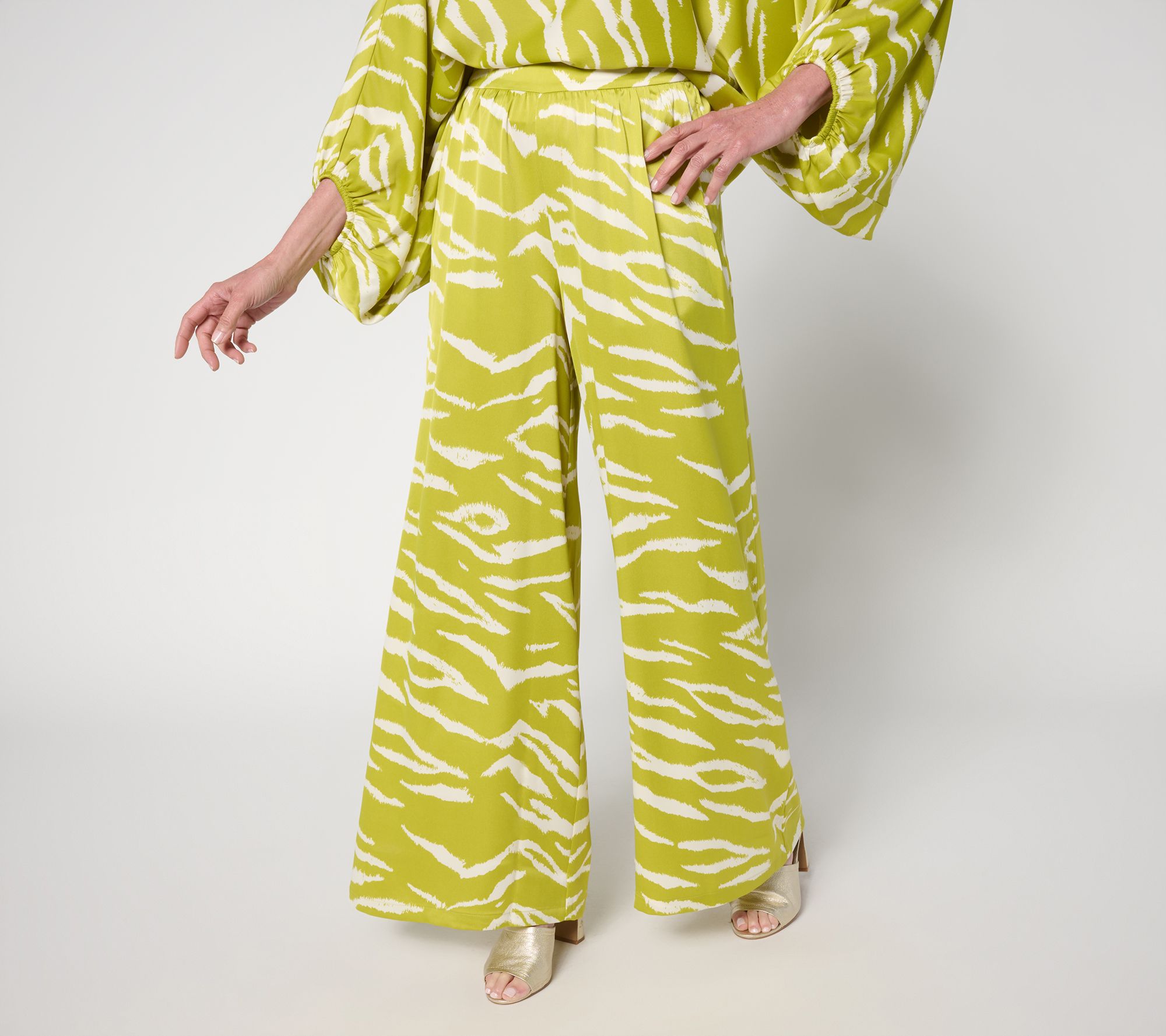 "As Is" Carla Rockmore Collection Reg Wide Leg Pull On Satin Pant