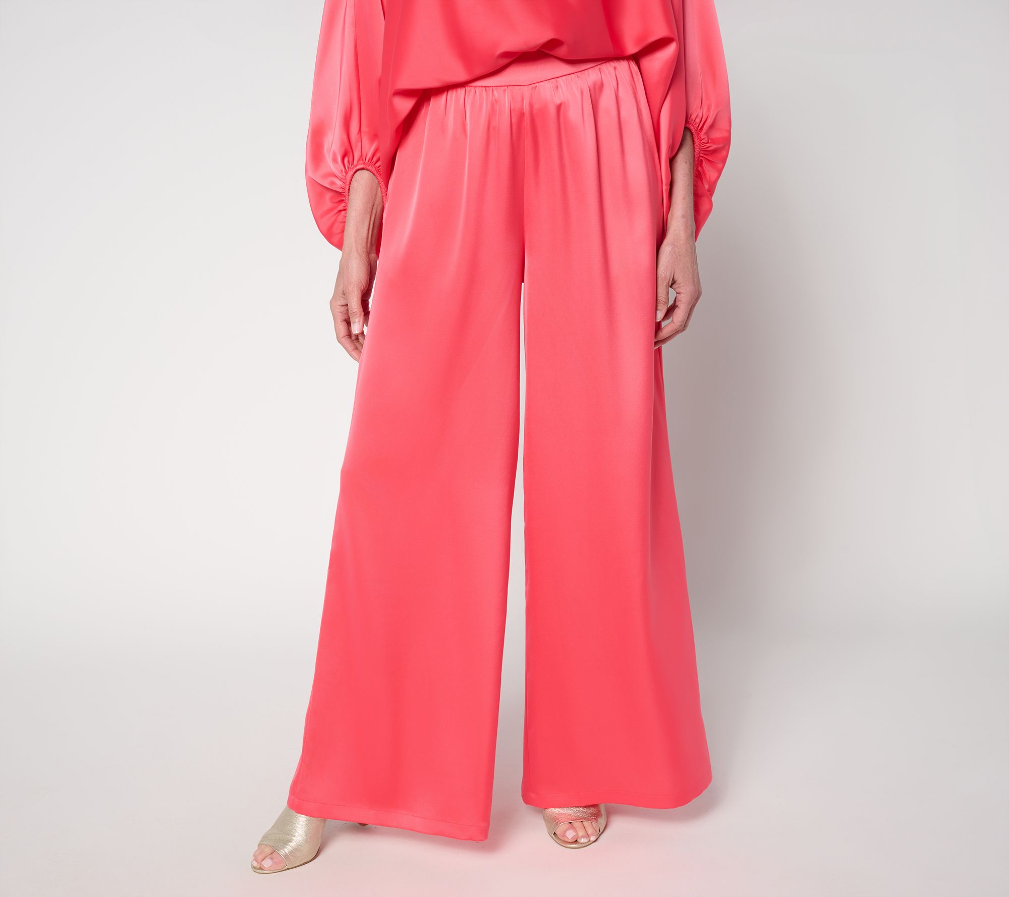 "As Is" Carla Rockmore Collection Reg Wide Leg Pull On Satin Pant
