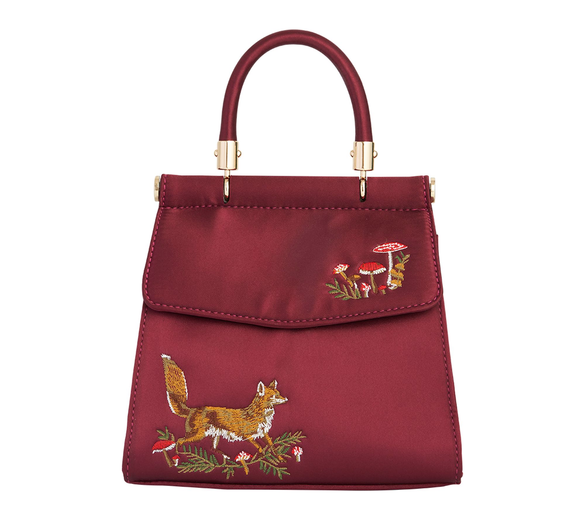 Fable England Fox Mushroom Embroidered Satin Tote