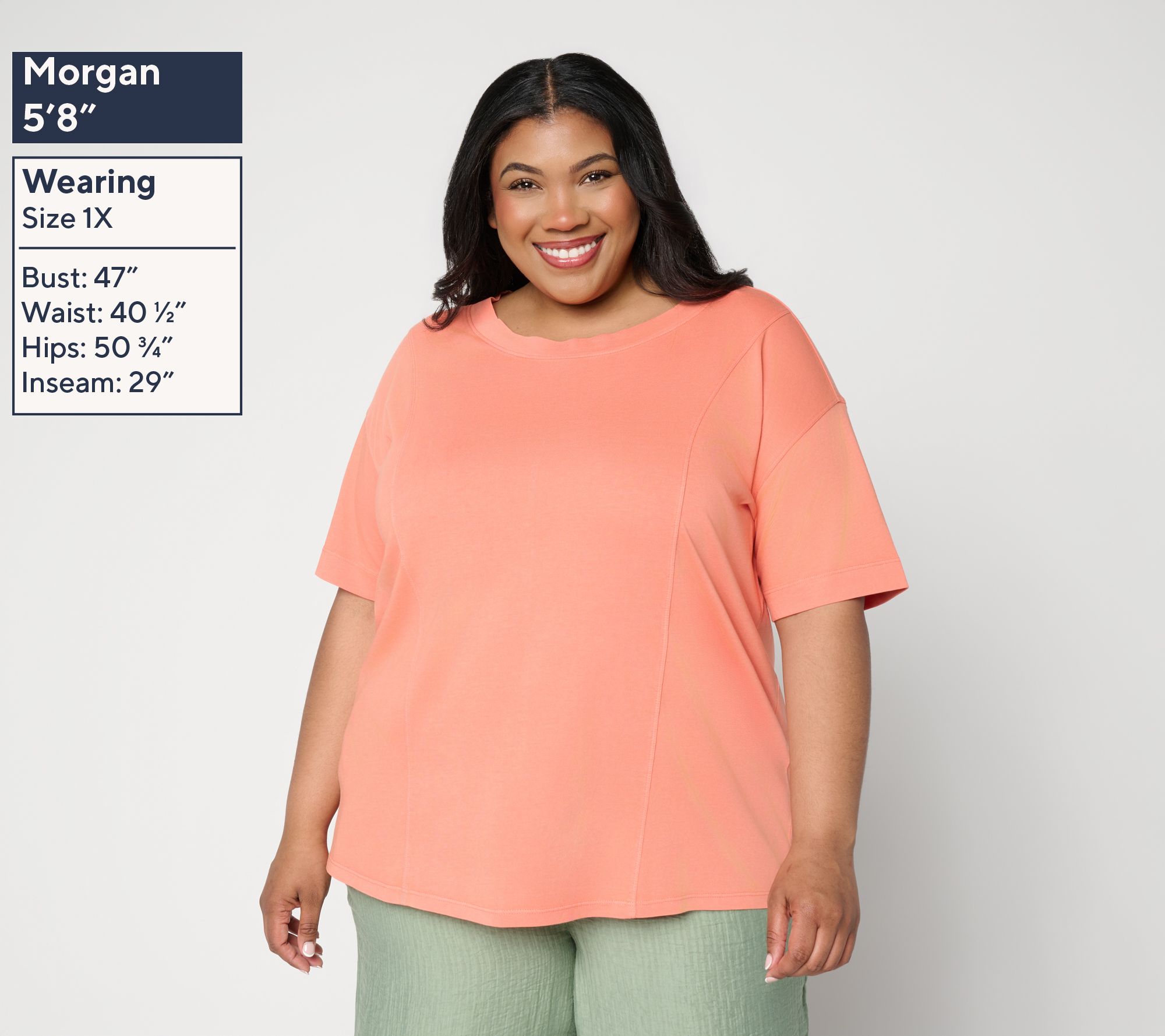LOGO by Lori Goldstein Everyday Cotton Elbow Sleeve Seamed Top