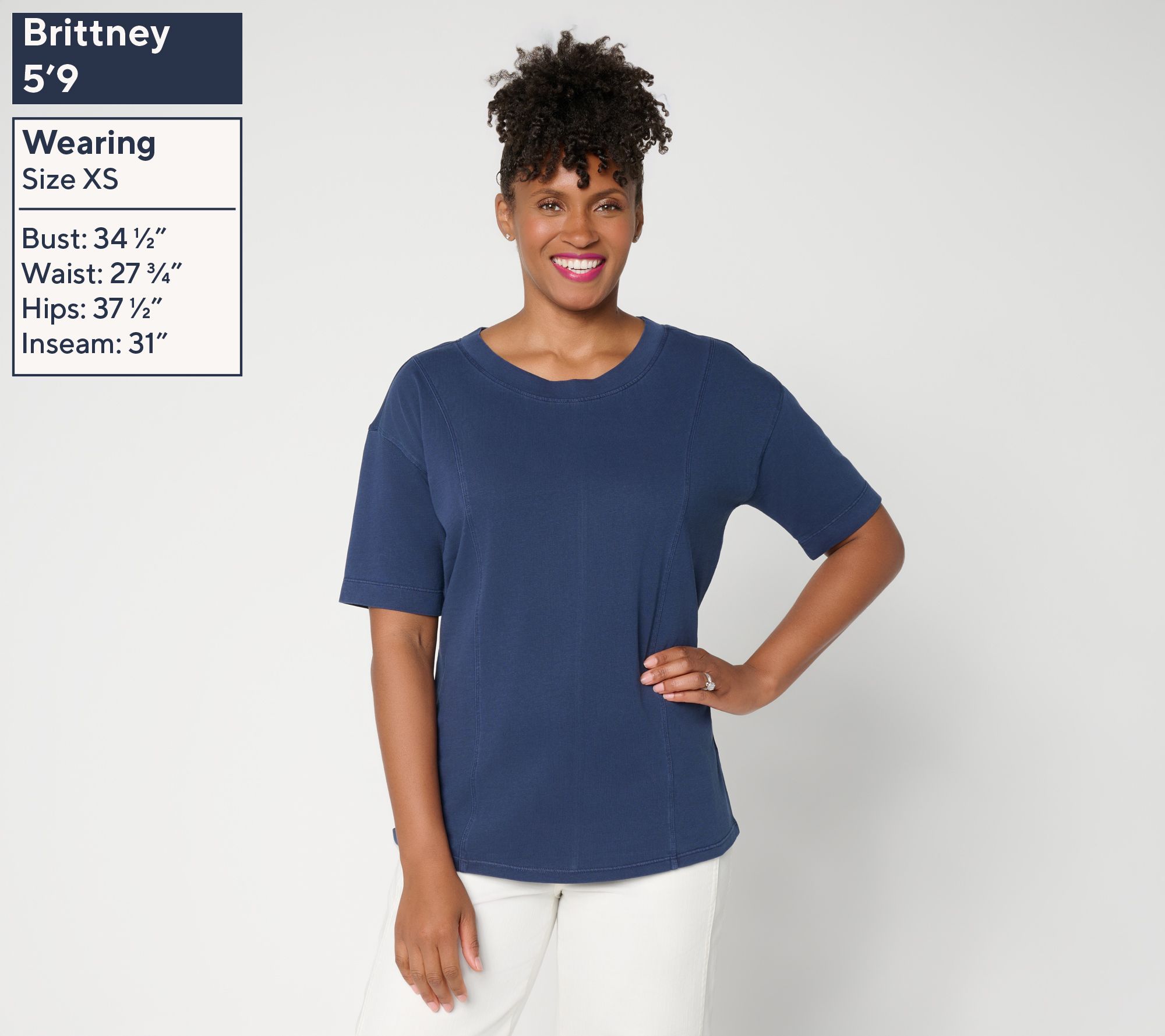 LOGO by Lori Goldstein Everyday Cotton Elbow Sleeve Seamed Top