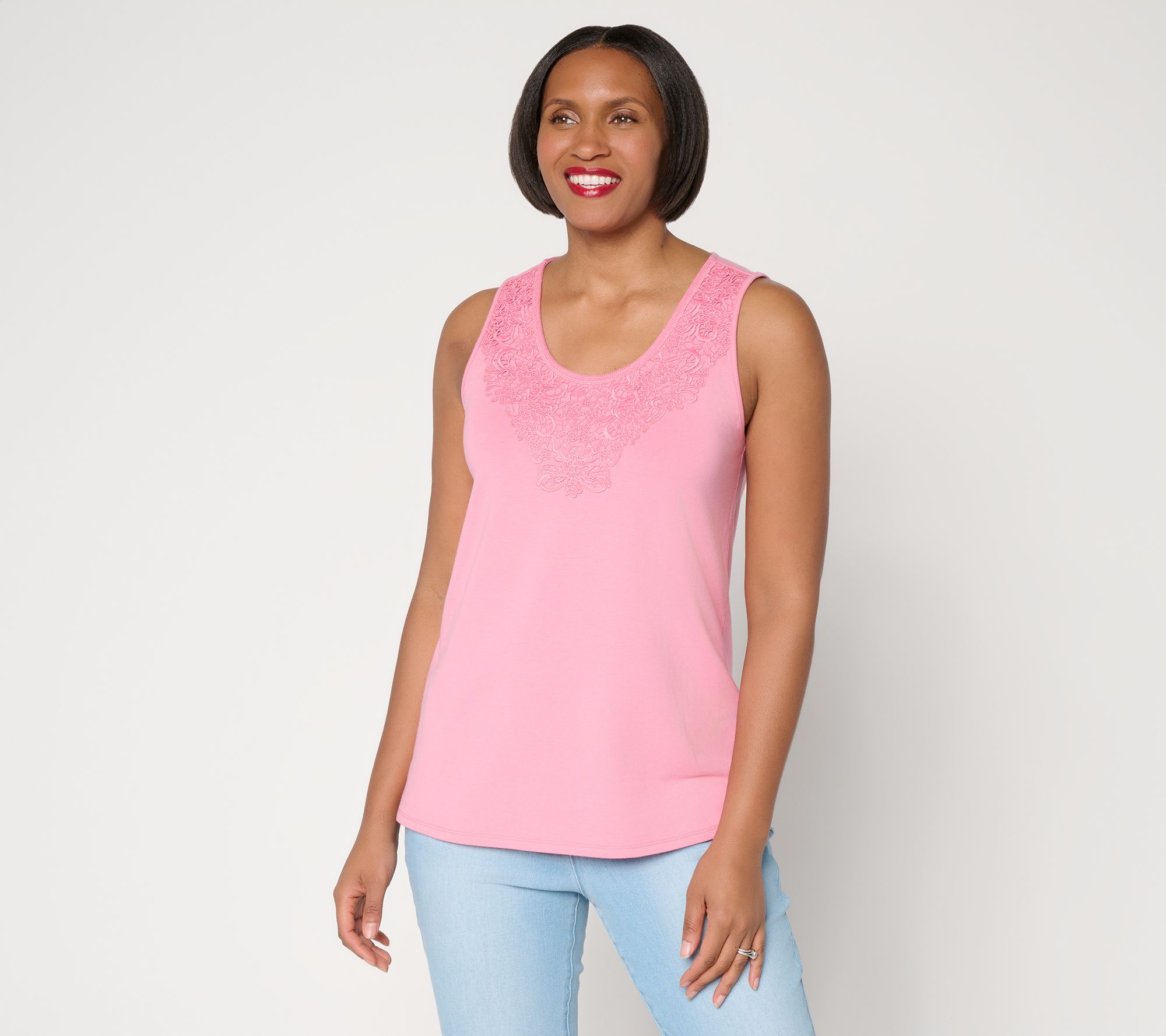 Ree by The Pioneer Woman Knit Tank Top with Lace Medallion Trim
