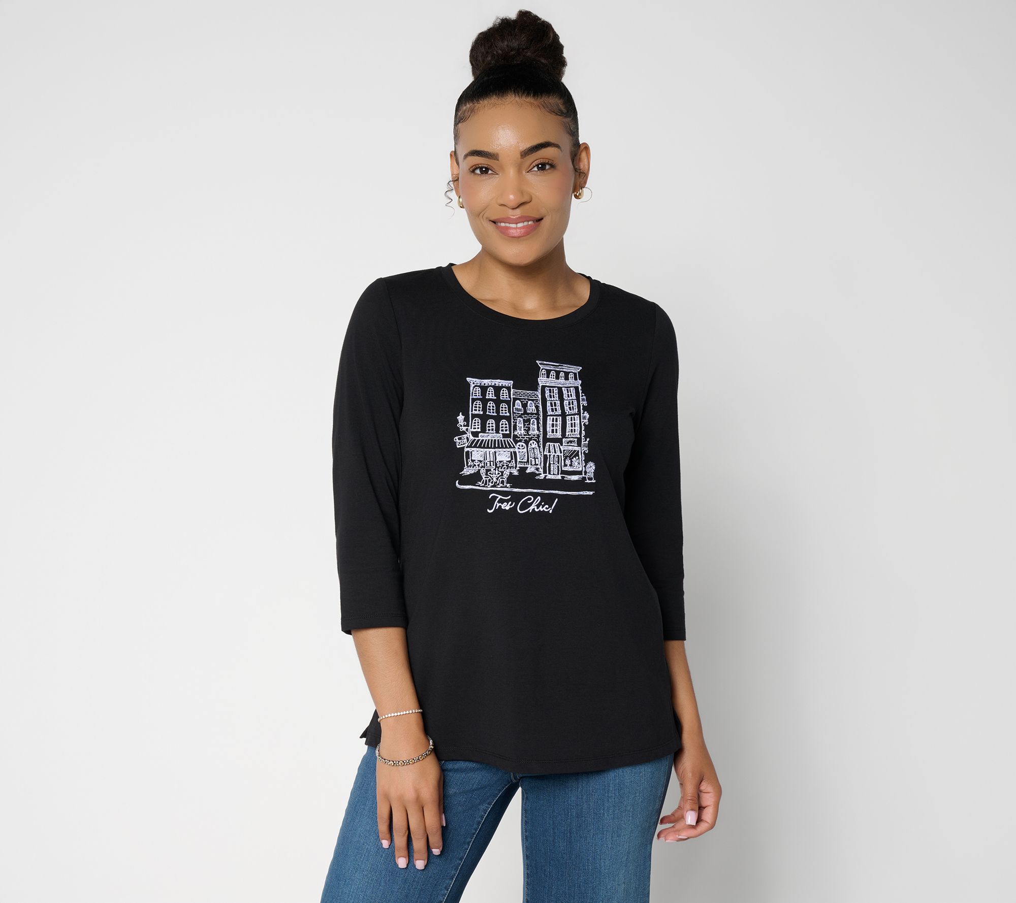 Belle by Kim Gravel TripleLuxe Knit Tres Chic 3/4 Sleeve Top