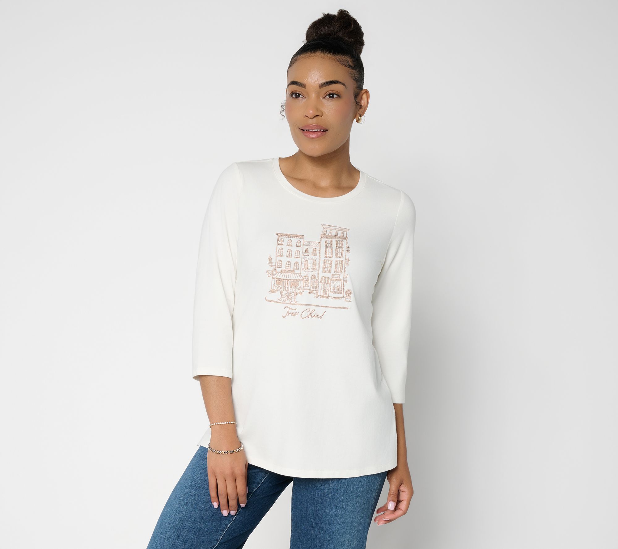 Belle by Kim Gravel TripleLuxe Knit Tres Chic 3/4 Sleeve Top