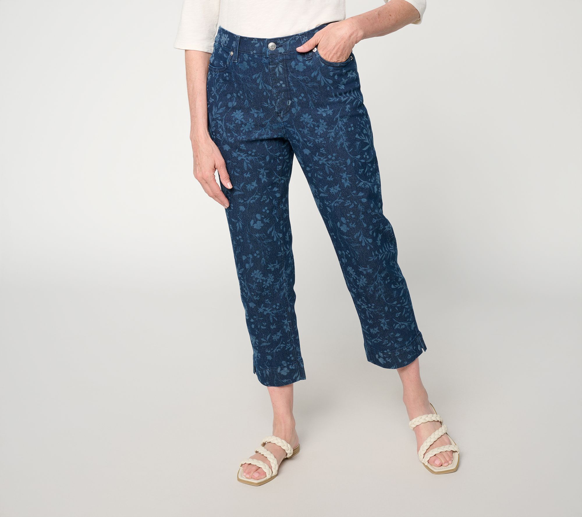 Denim & Co. Regular Printed Classic Stretch Straight Leg Crop Jeans