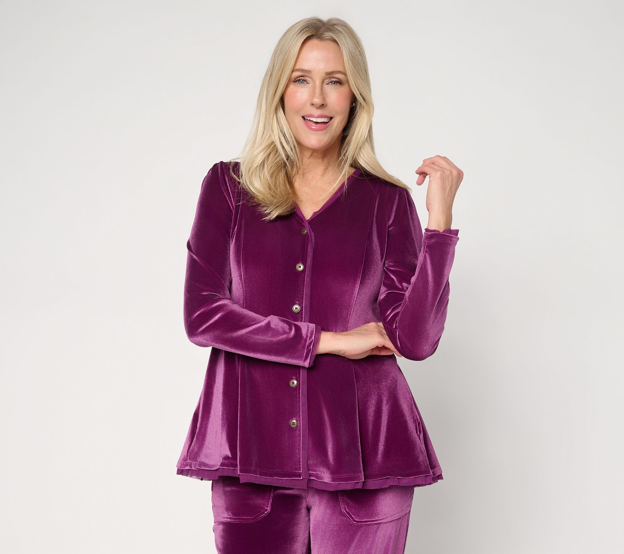  "As Is" LOGO Lavish by Lori Goldstein Button Front Velvet Top