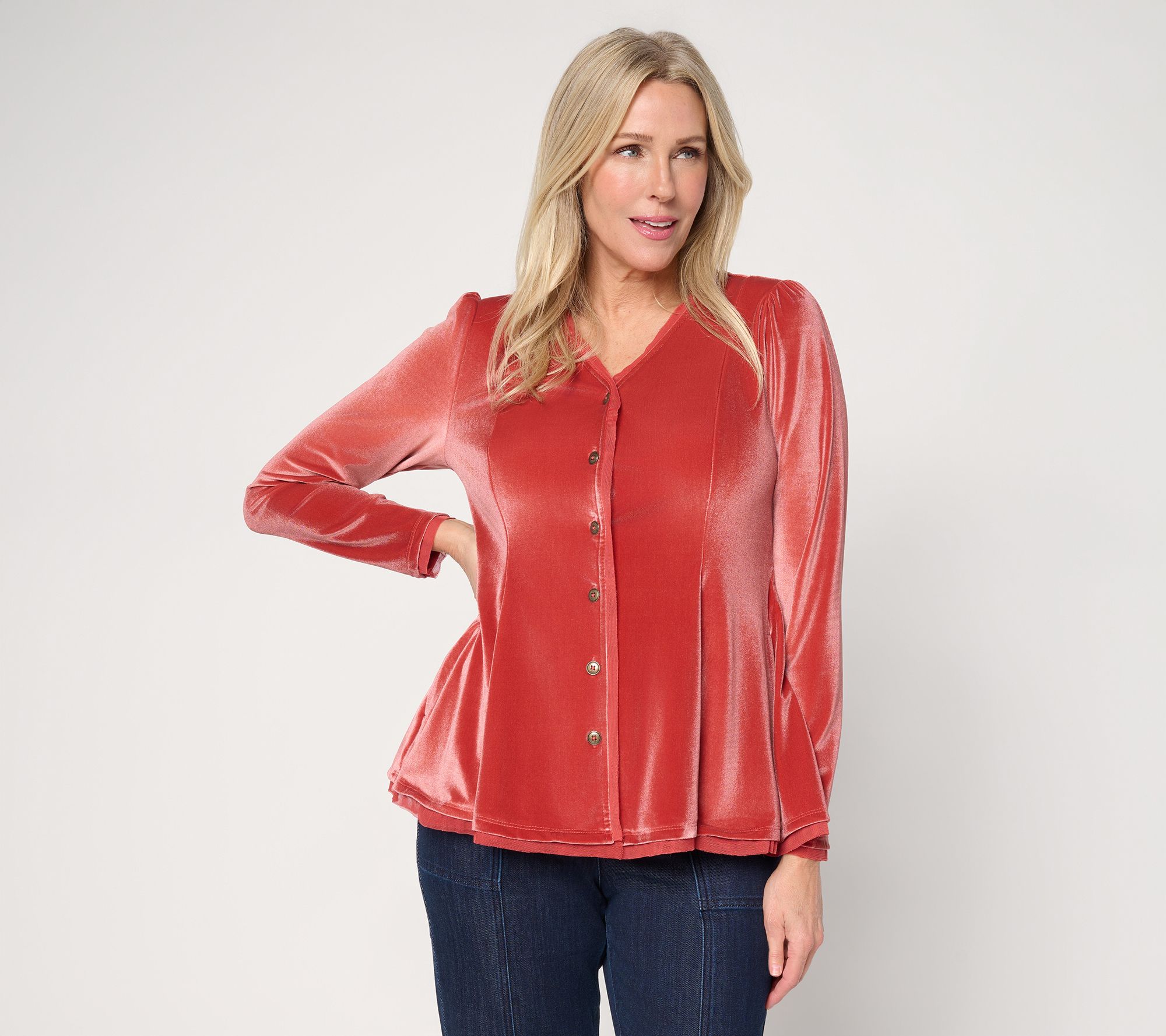 "As Is" LOGO Lavish by Lori Goldstein Button Front Velvet Top