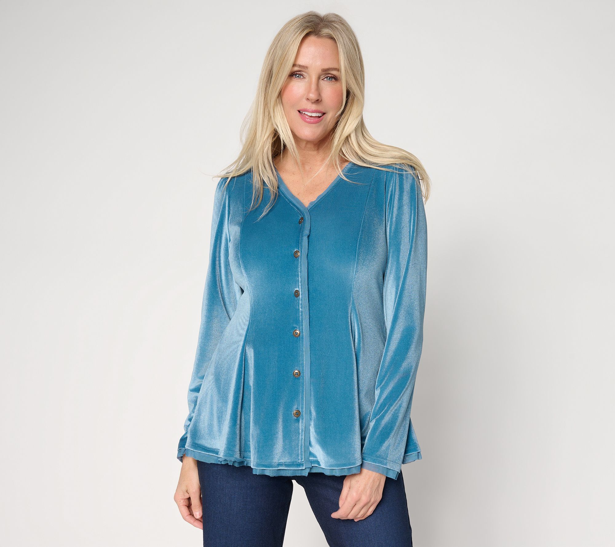 "As Is" LOGO Lavish by Lori Goldstein Button Front Velvet Top