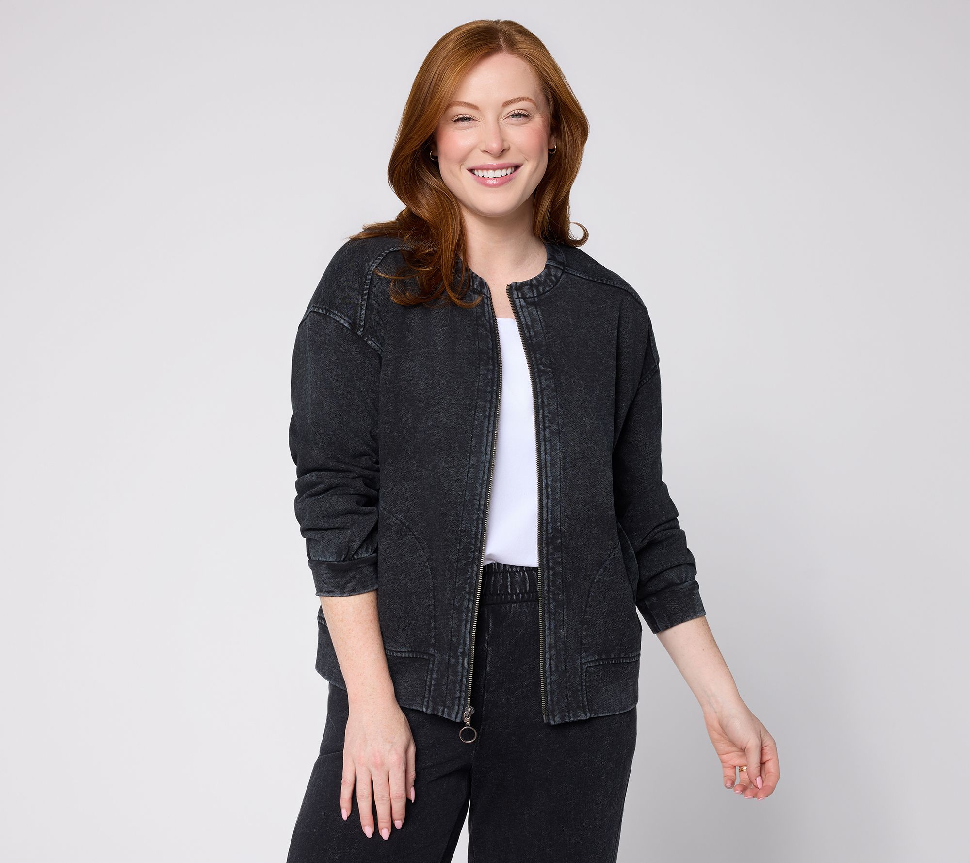 AnyBody Washed French Terry Zip Front Jacket