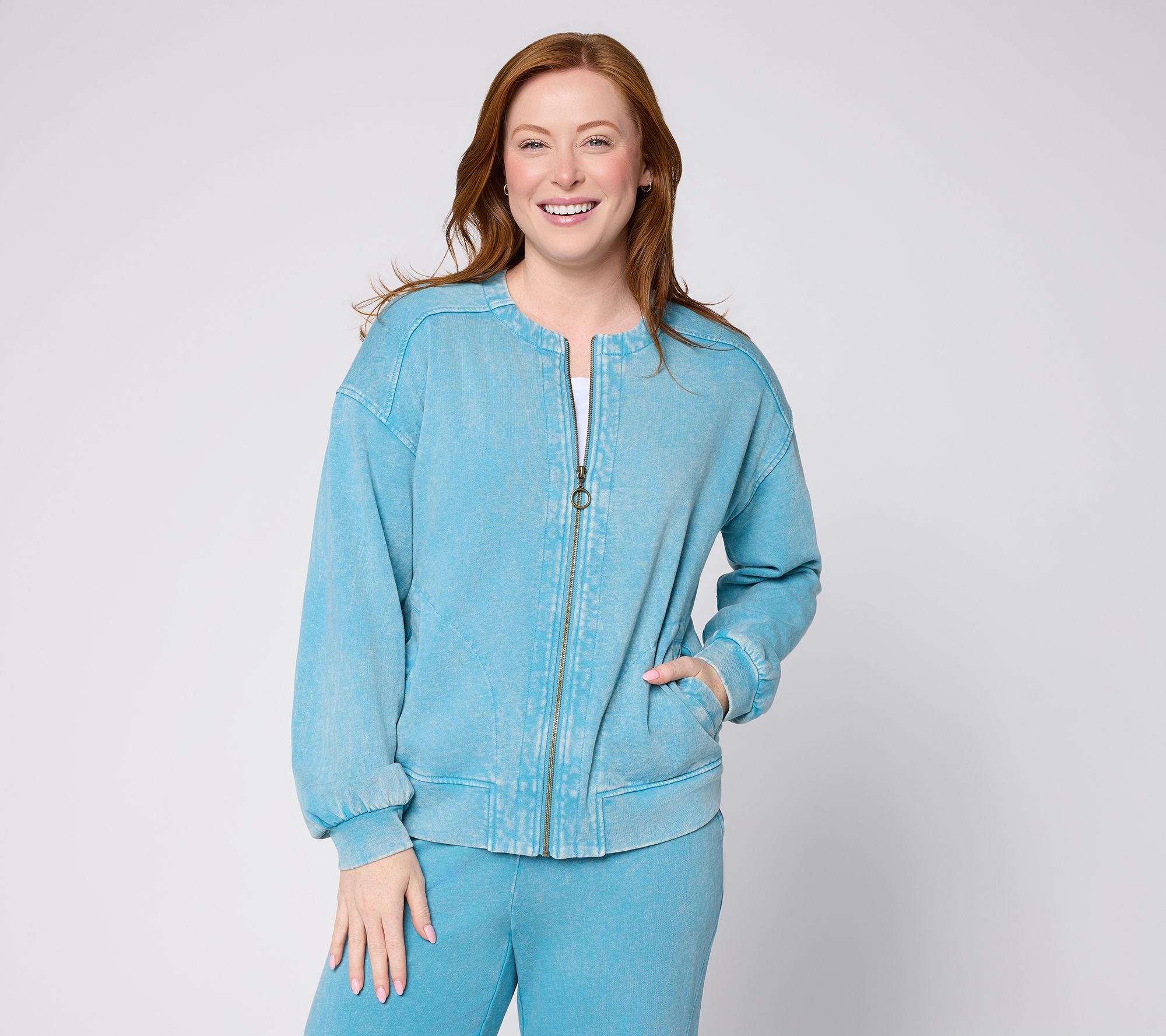 AnyBody Washed French Terry Zip Front Jacket