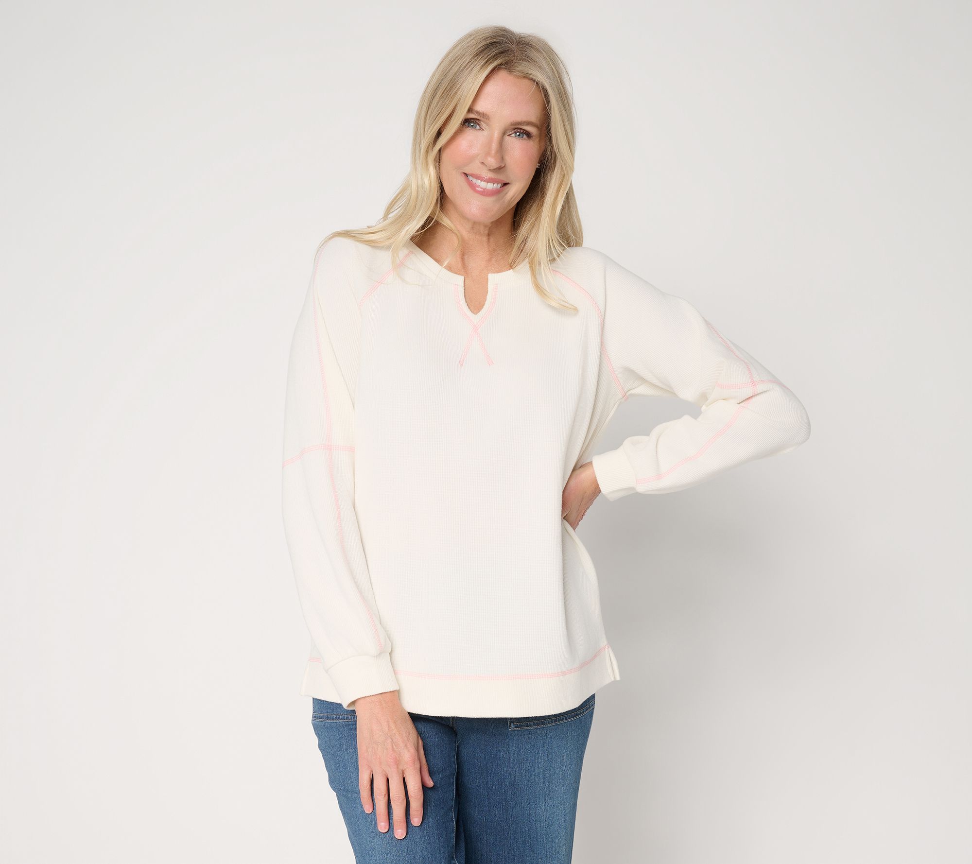 "As Is" Belle by Kim Gravel Delicious Waffle Split Neck Top