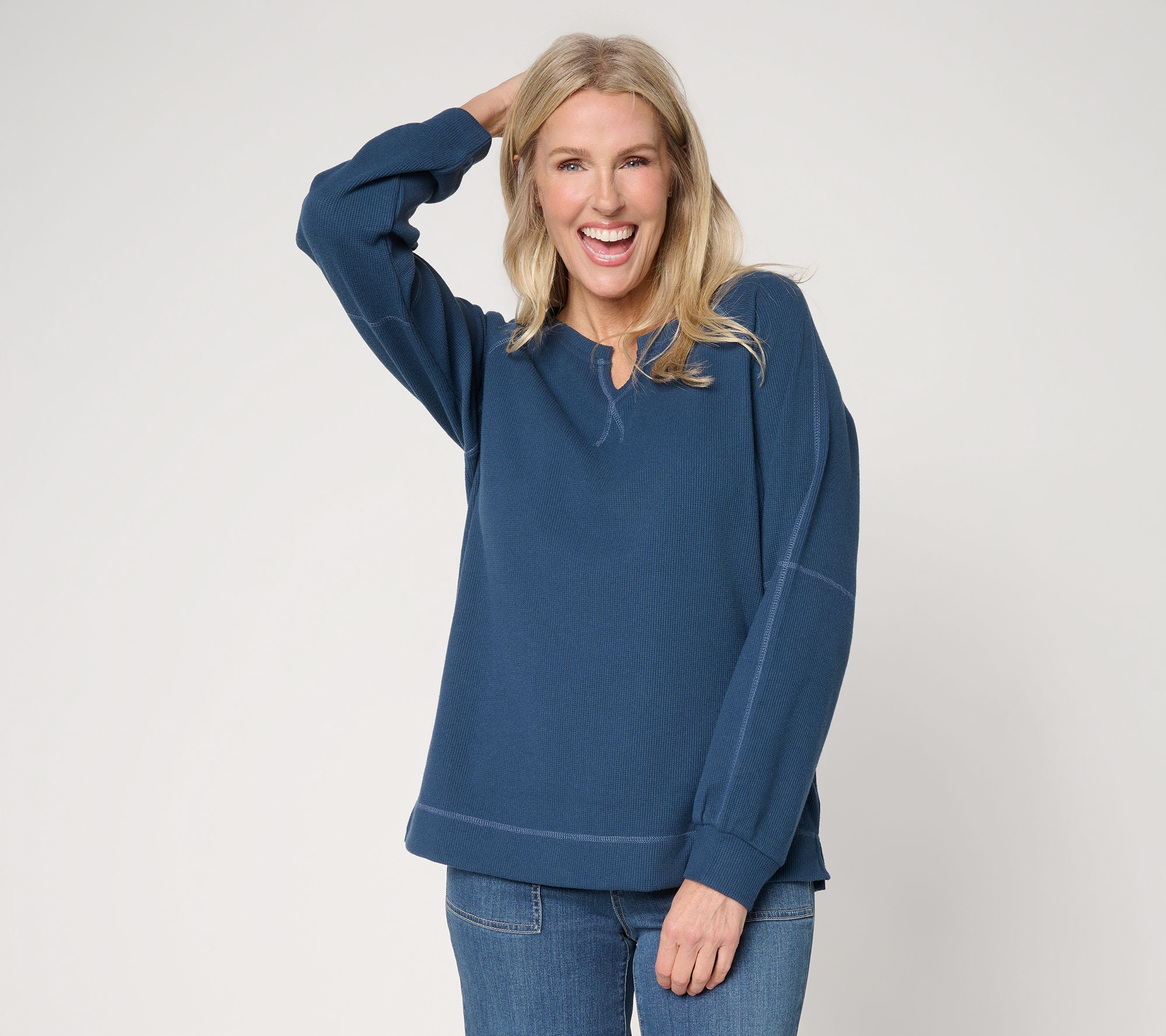 "As Is" Belle by Kim Gravel Delicious Waffle Split Neck Top