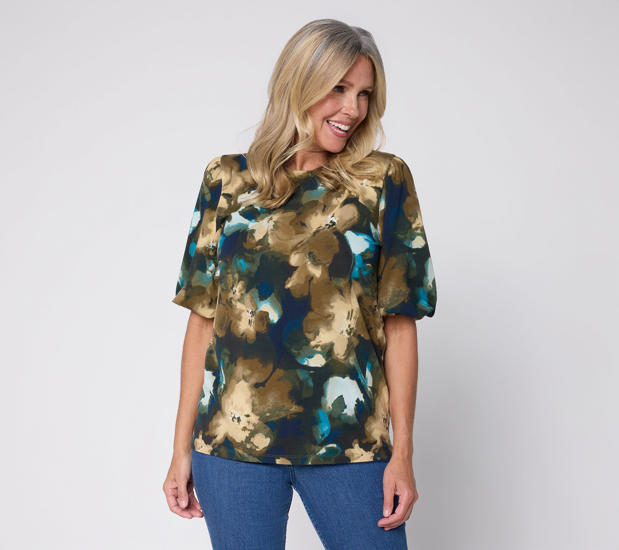 BEAUTIFUL by Lawrence Zarian Boat Neck Puff Sleeve Knit Top