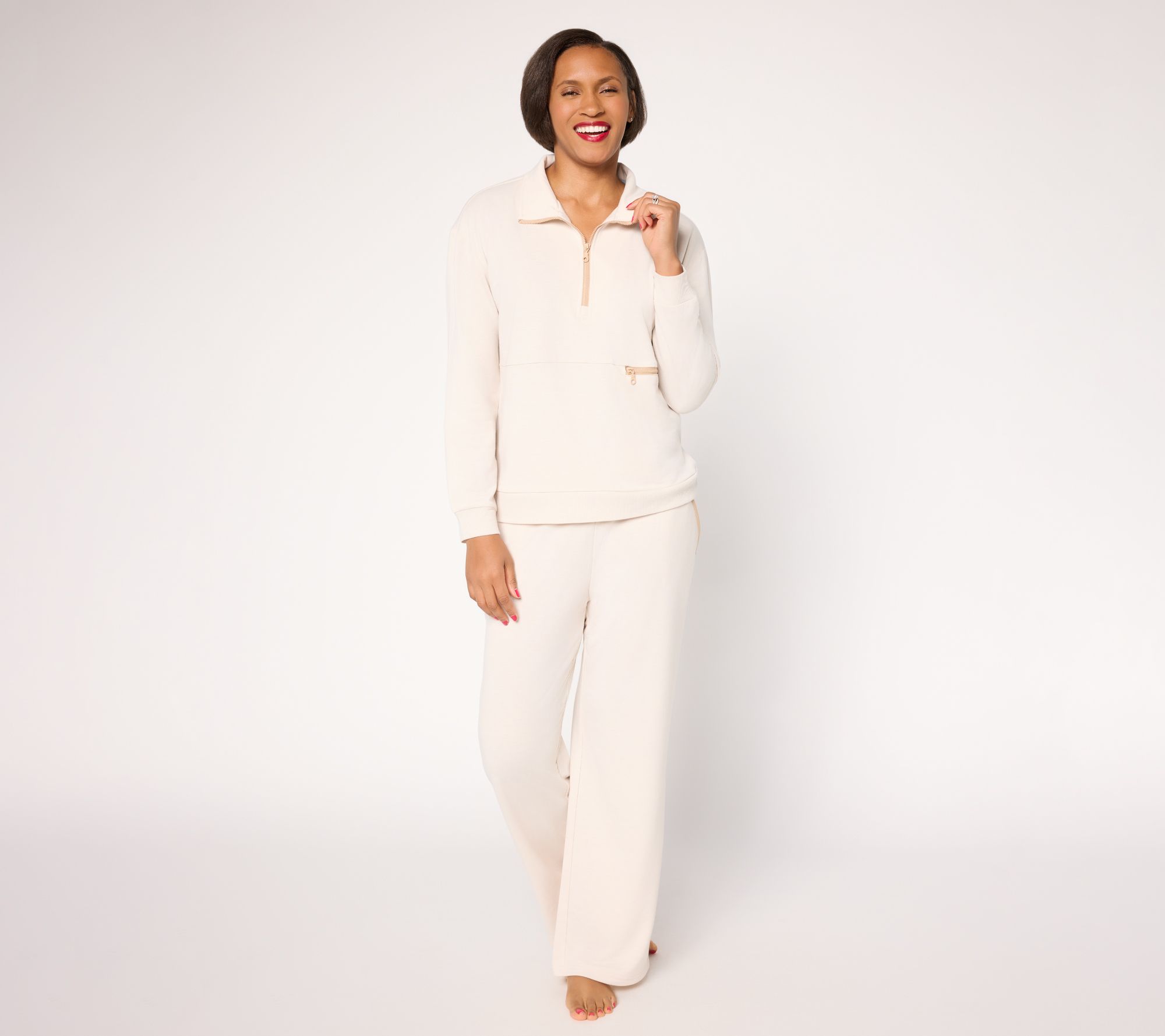 "As Is" MUK LUKS Regular French Terry Quarter Zip and Pant Lounge Set