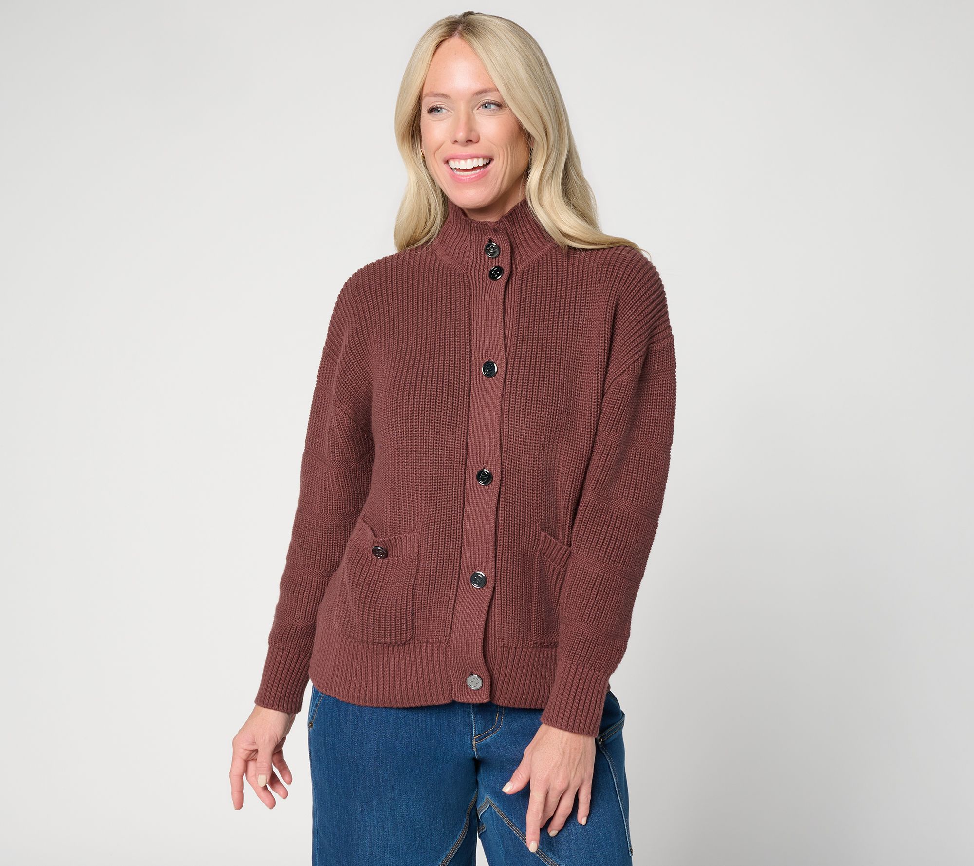  RM Studio x Rebecca Minkoff Two Pocket Funnel Neck Cardigan