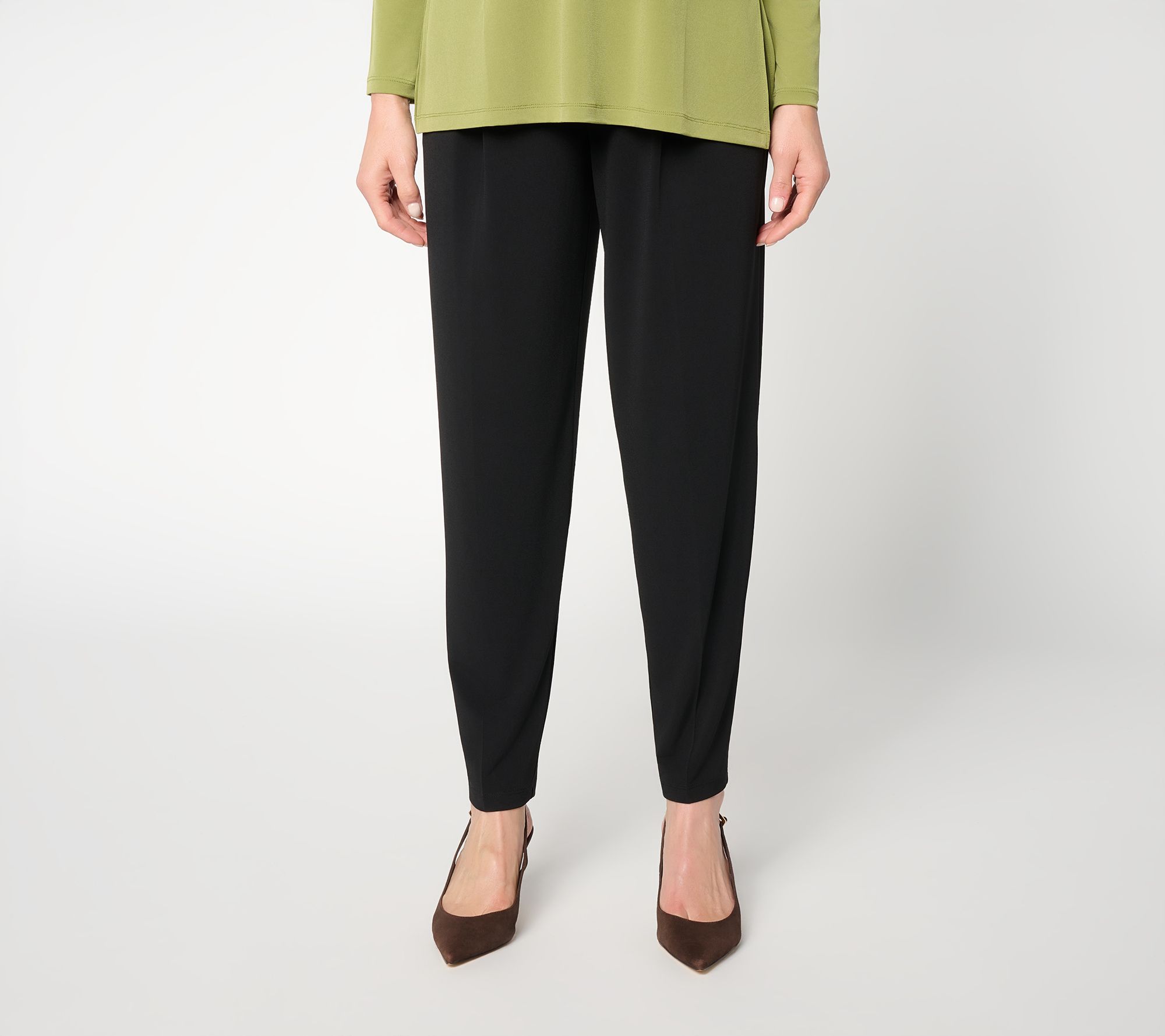 Susan Graver Petite Liquid Knit Barrel-Leg Ankle Pants