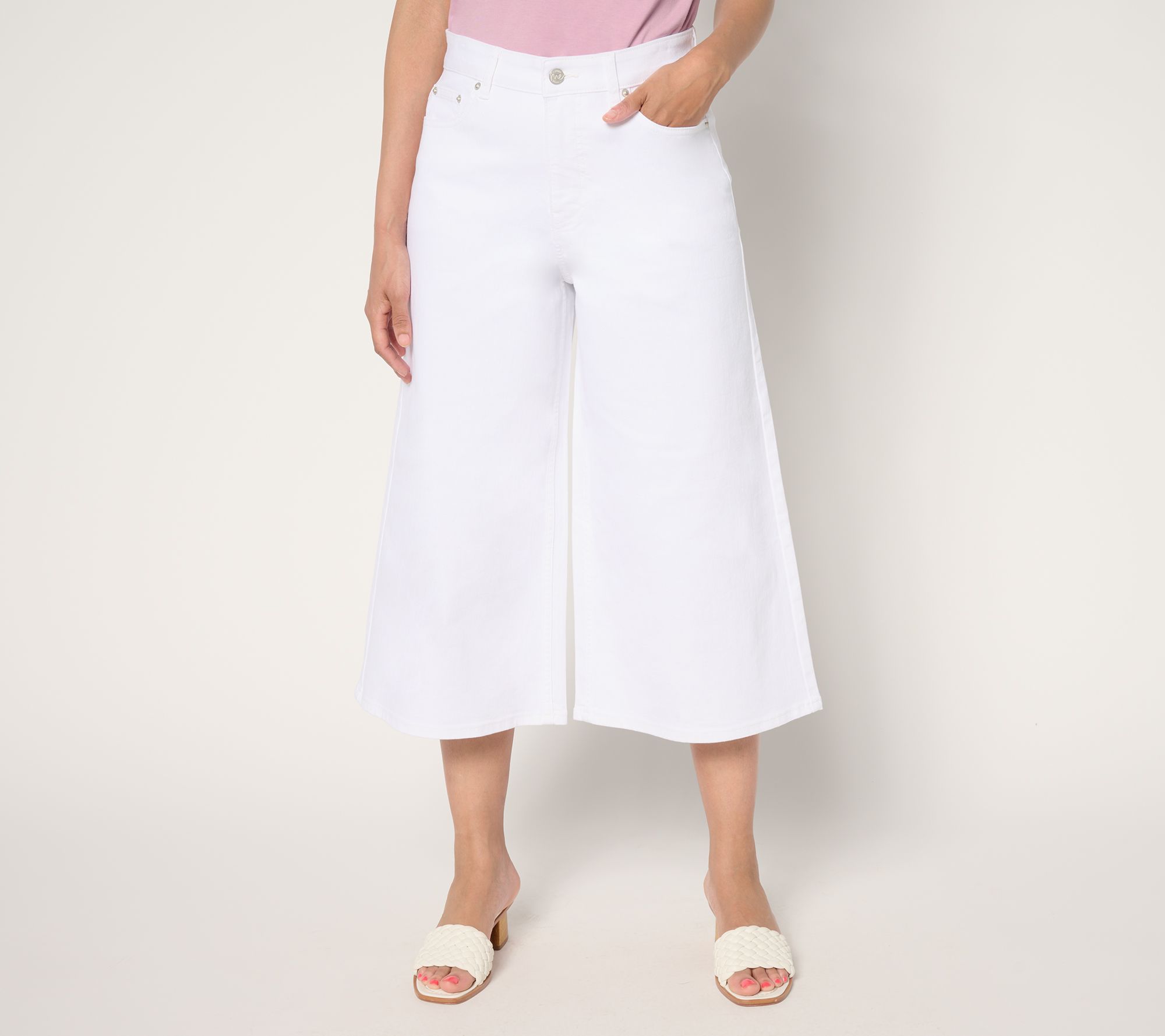 "As Is" Me by Jennie Garth Petite White Monty Wide Leg Cropped Jean