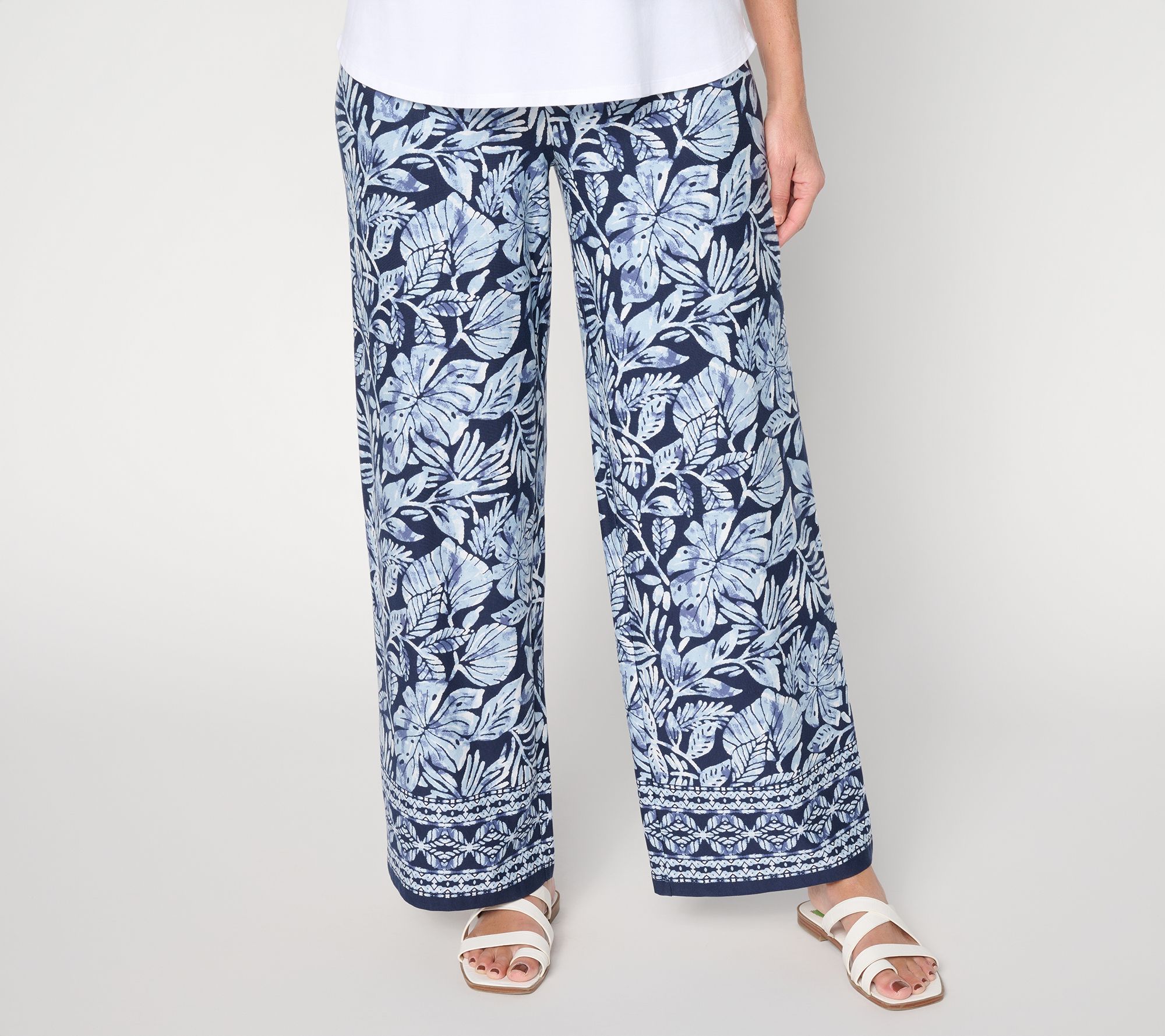 "As Is" Denim & Co. Regular Beach Jersey Full Length Wide Leg Pants