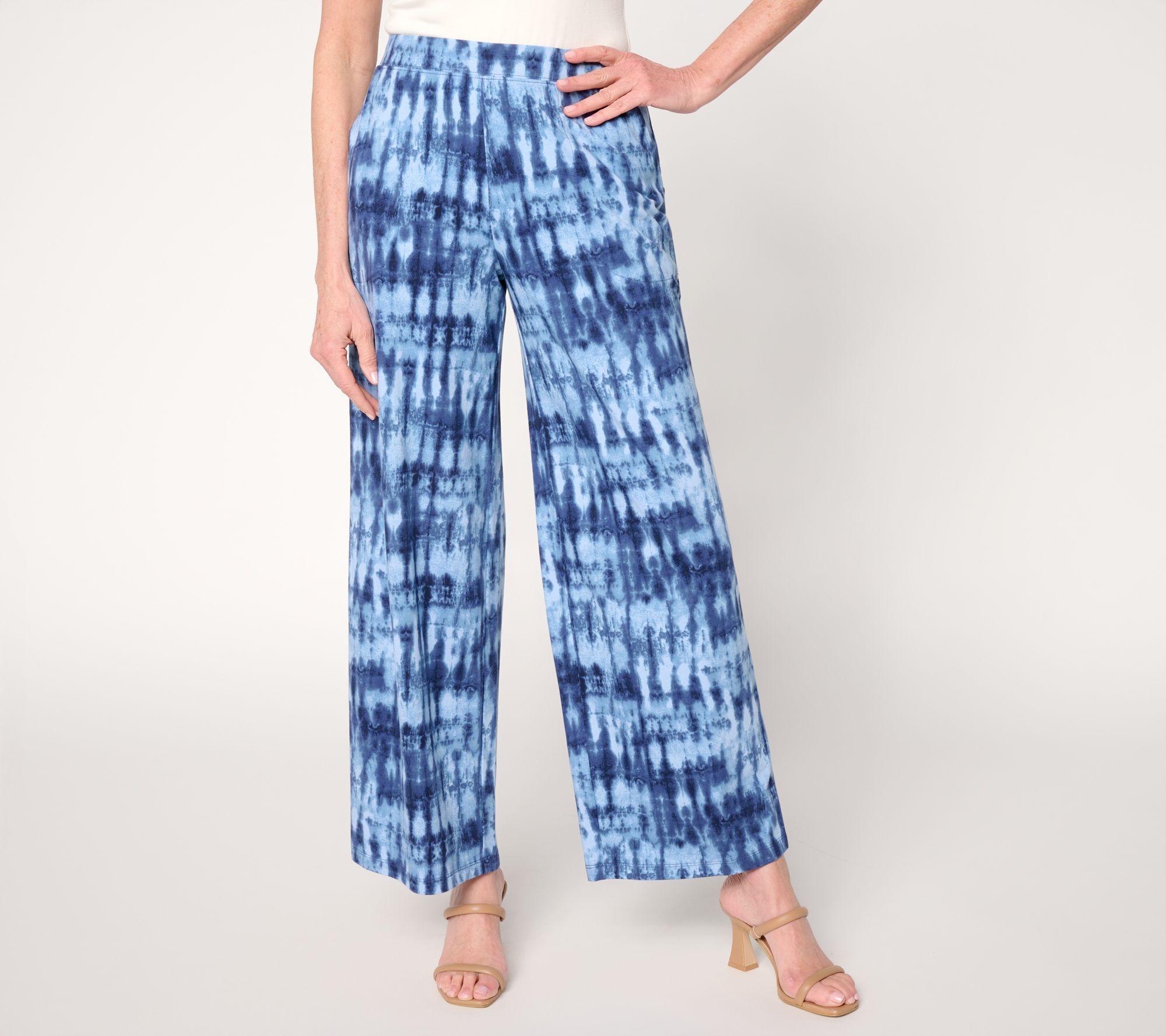 "As Is" Denim & Co. Regular Beach Jersey Full Length Wide Leg Pants
