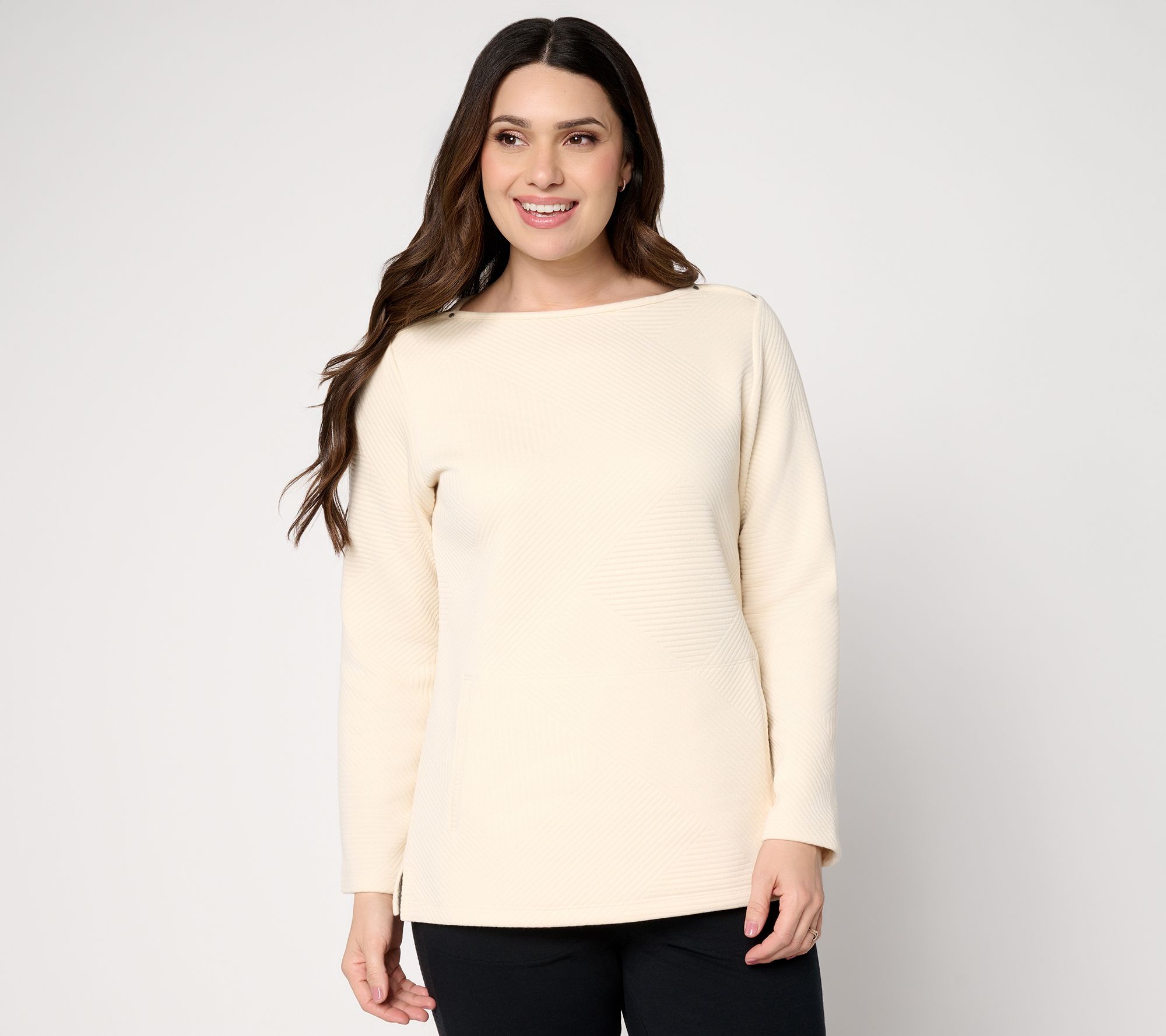 "As Is" Denim & Co. Active Pattern Jacquard Top w/ Pockets