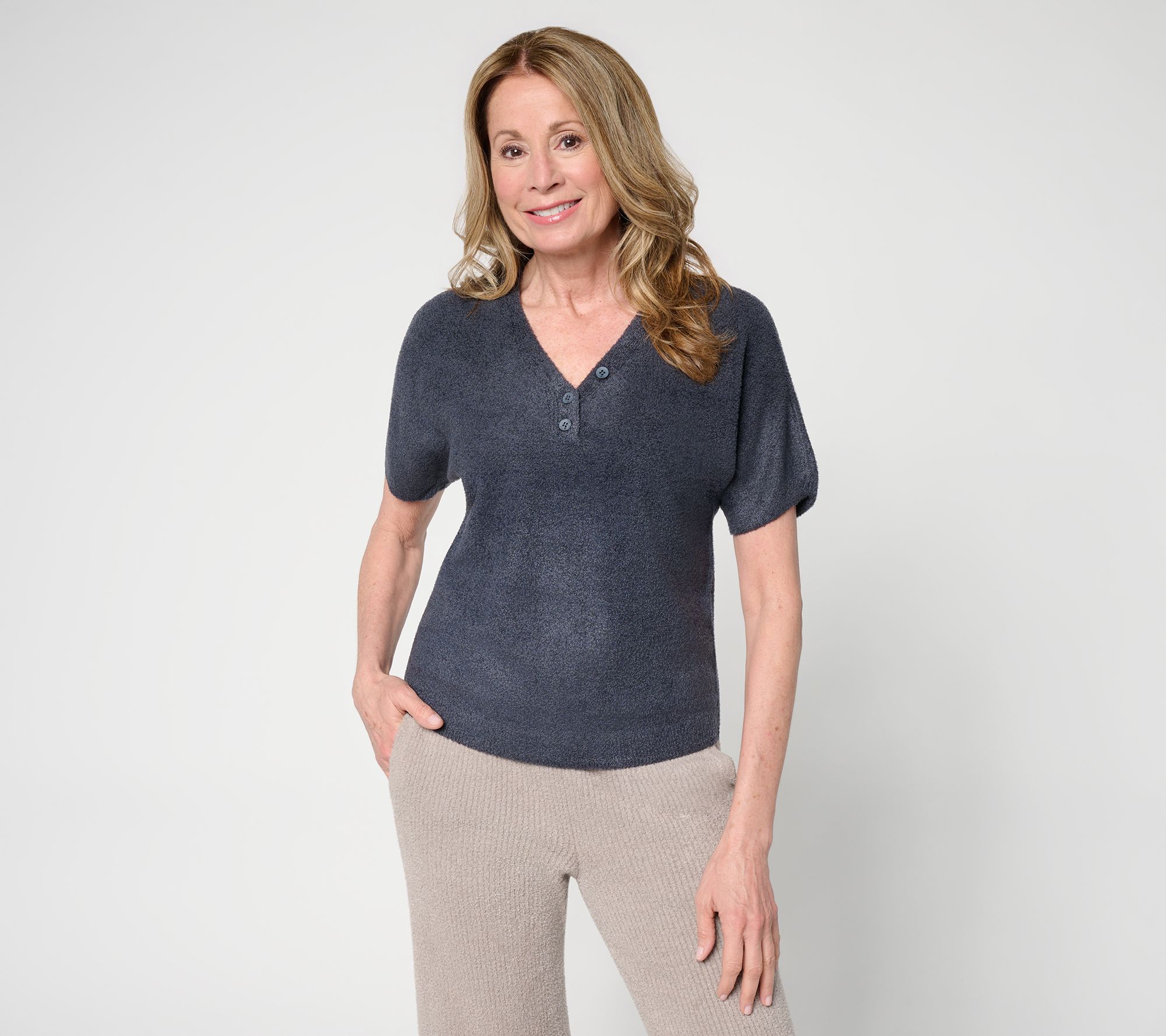 "As Is" Barefoot Dreams CozyChic Lite Short Sleeve Dolman Henley