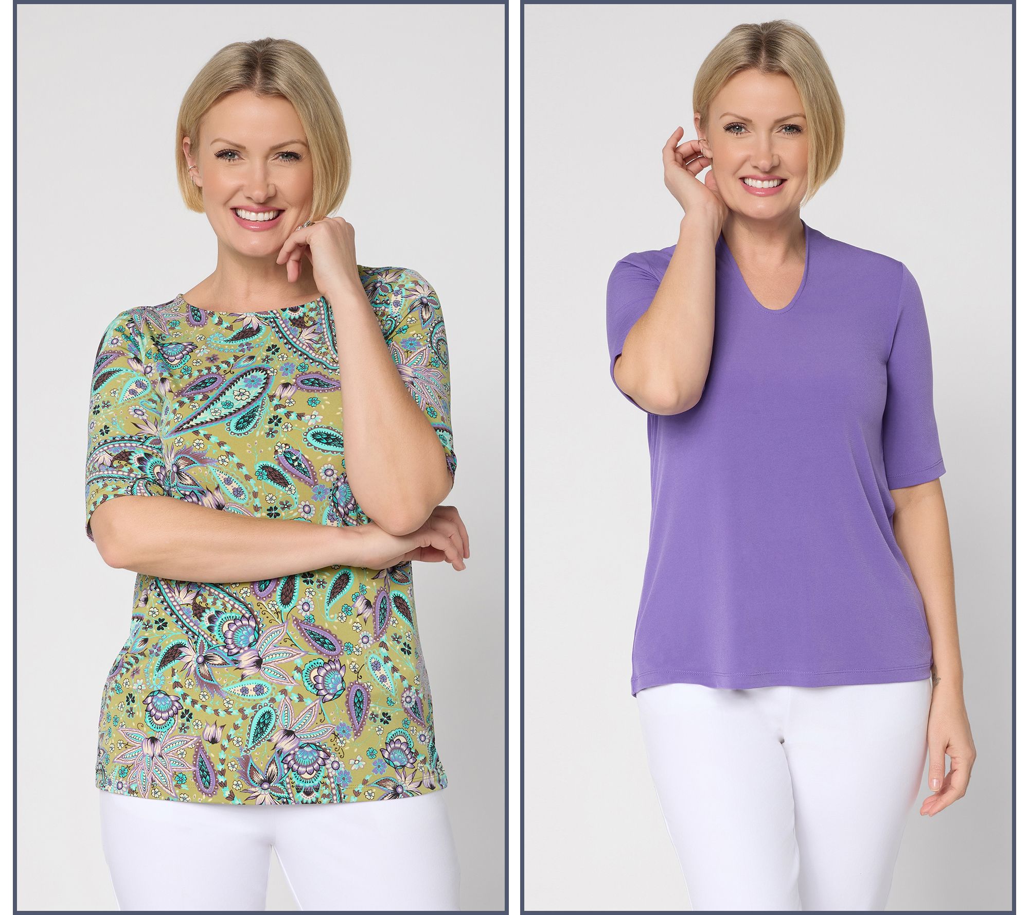 "As Is" Susan Graver Regular Set of Print & Solid Liquid Knit Tops