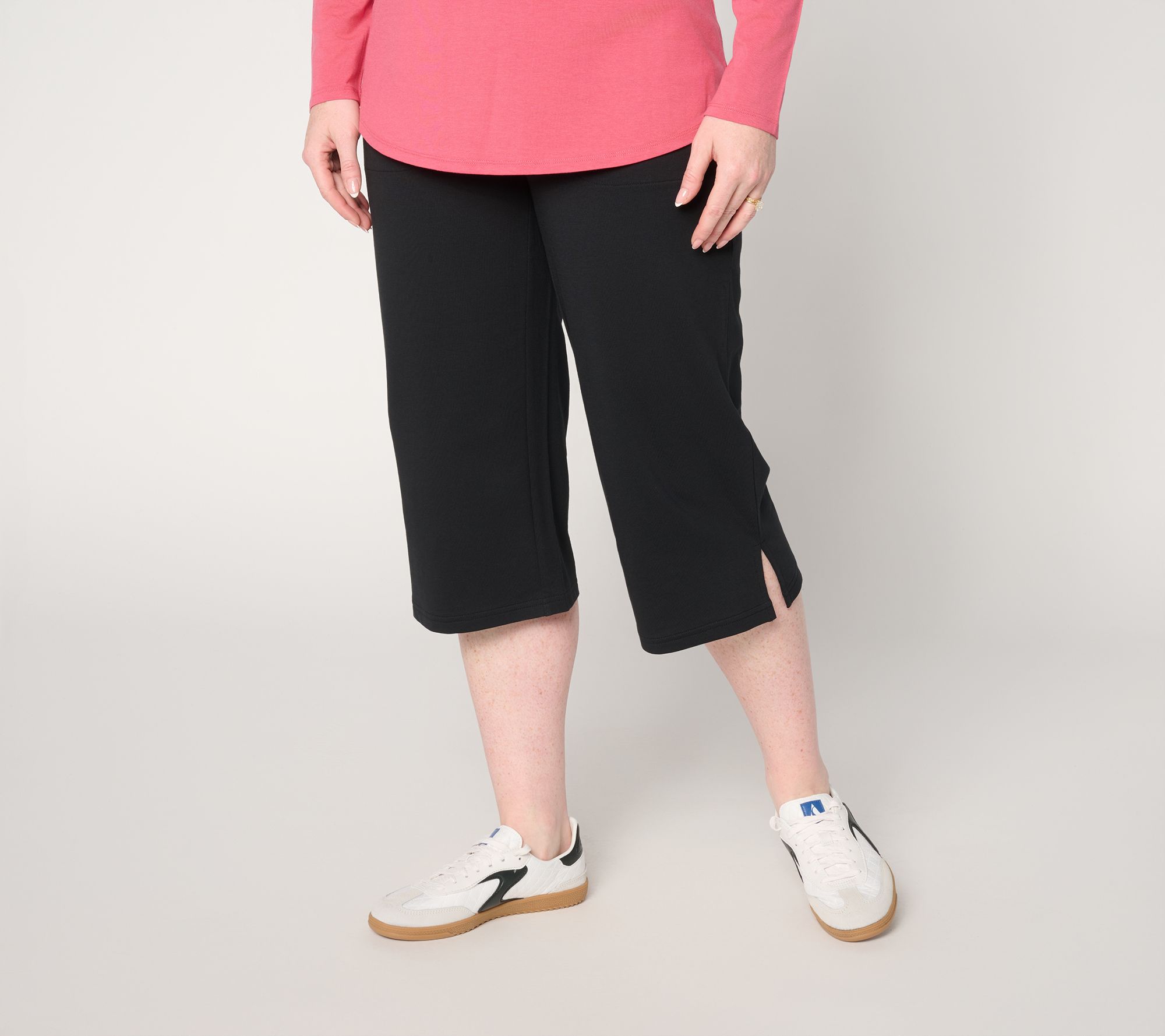 "As Is" Denim & Co. Active Pet French Terry Wide Leg Capris w/ Side Slits