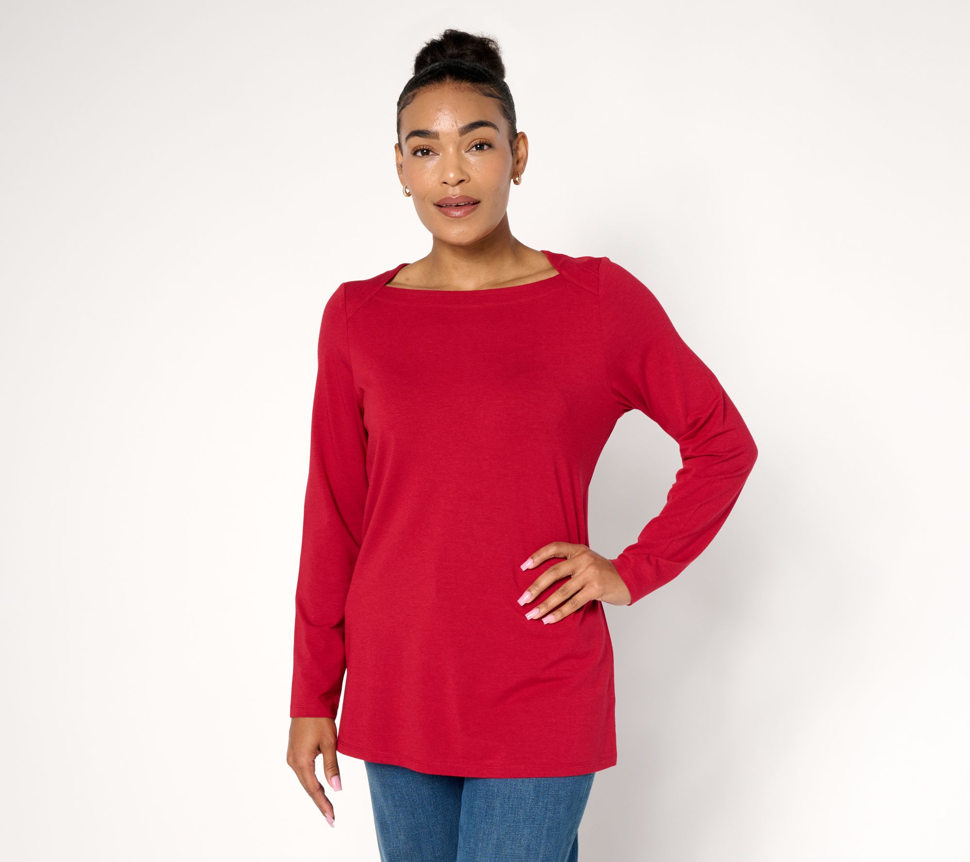  Denim & Co.Essentials Regular So Soft Jersey Boat Neck Tunic
