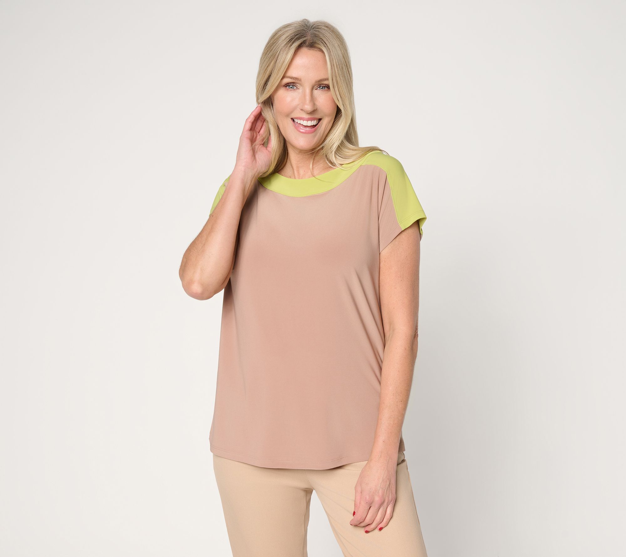 "As Is" Women with Control Jersey Color Blocked Top