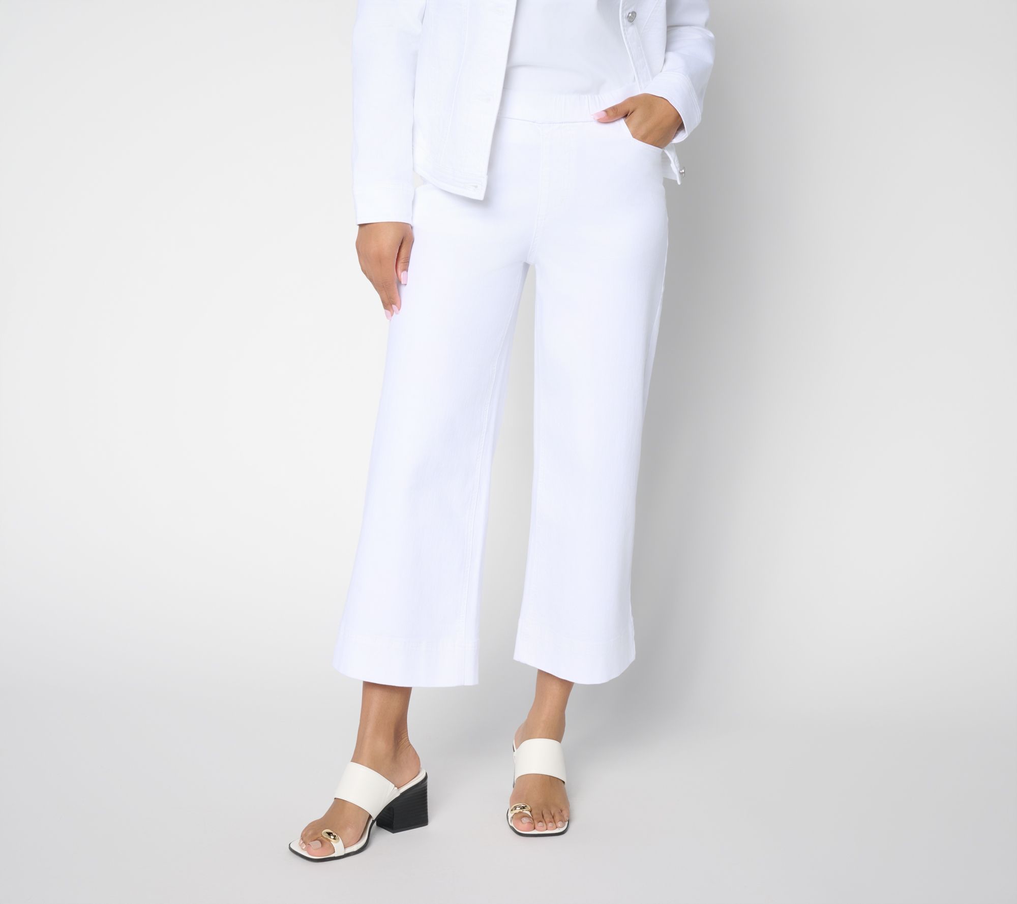 "As Is" Susan Graver Petite Stretch Denim Wide Leg Crop Jean- White